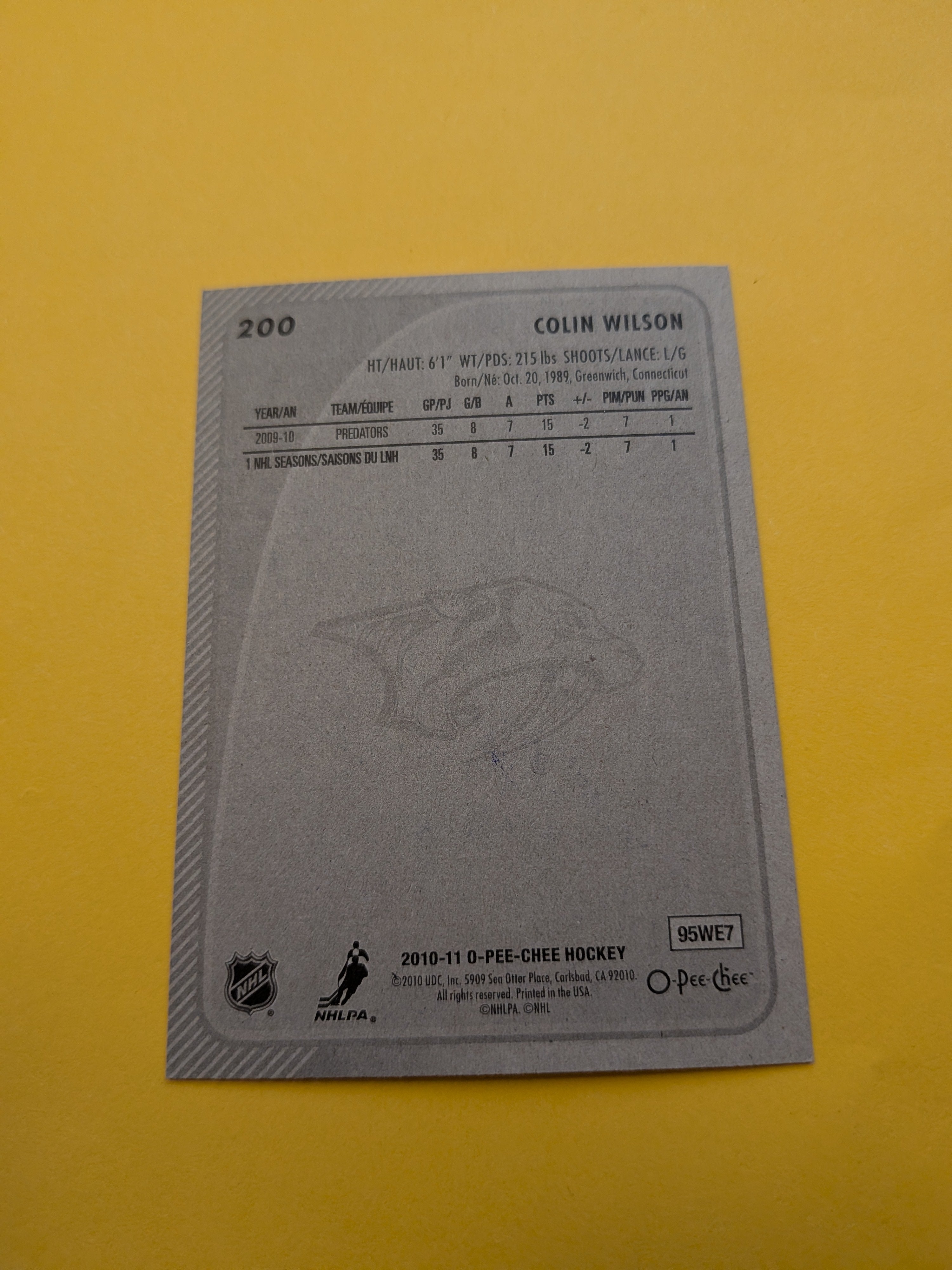 Colin Wilson Signed Nashville Predators Card K