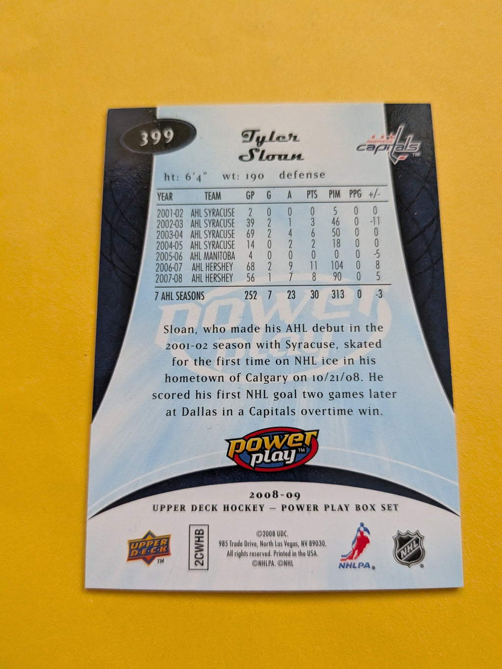 Tyler Sloan Signed Washington Capitals Rookie Card B
