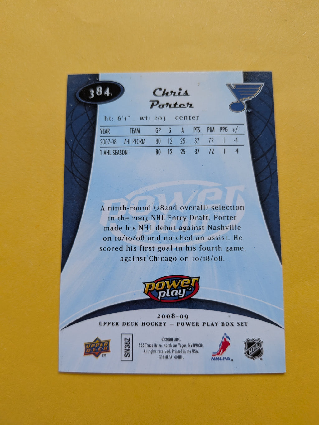 Chris Porter Signed St. Louis Blues Rookie Card A