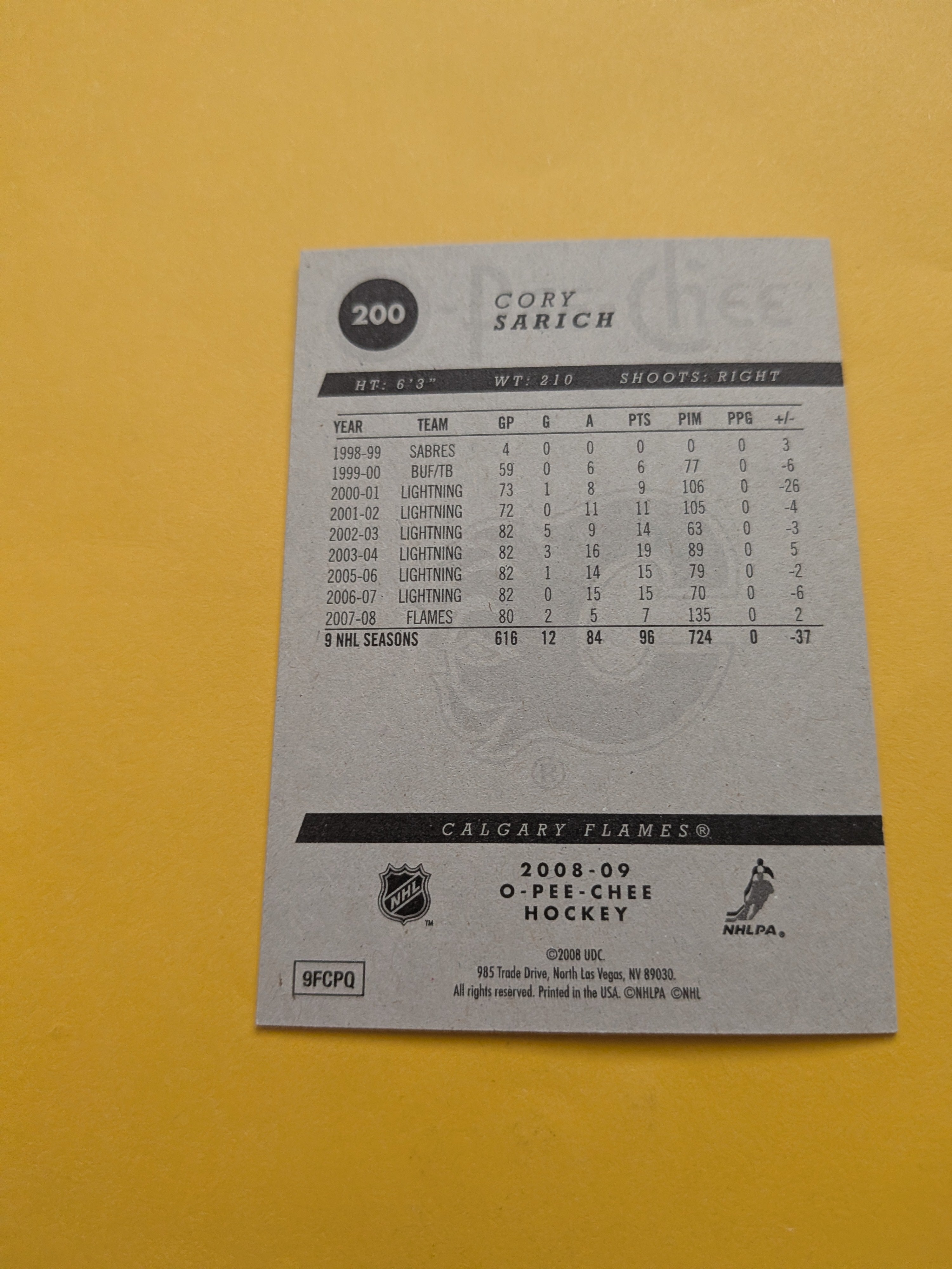 Cory Sarich Signed Calgary Flames Card C