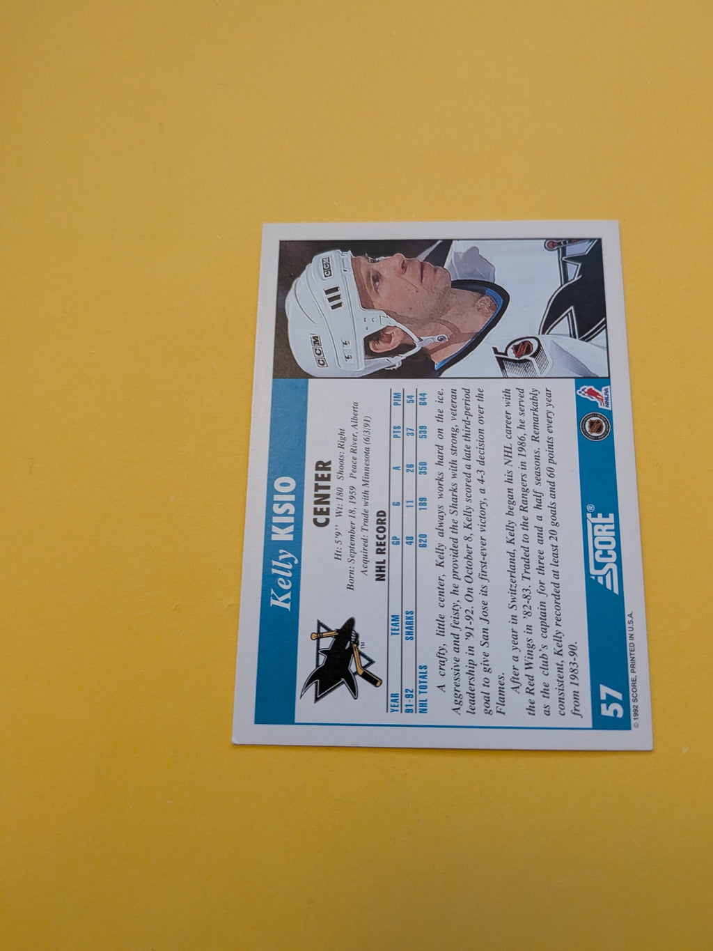 Kelly Kisio Signed San Jose Sharks Card H