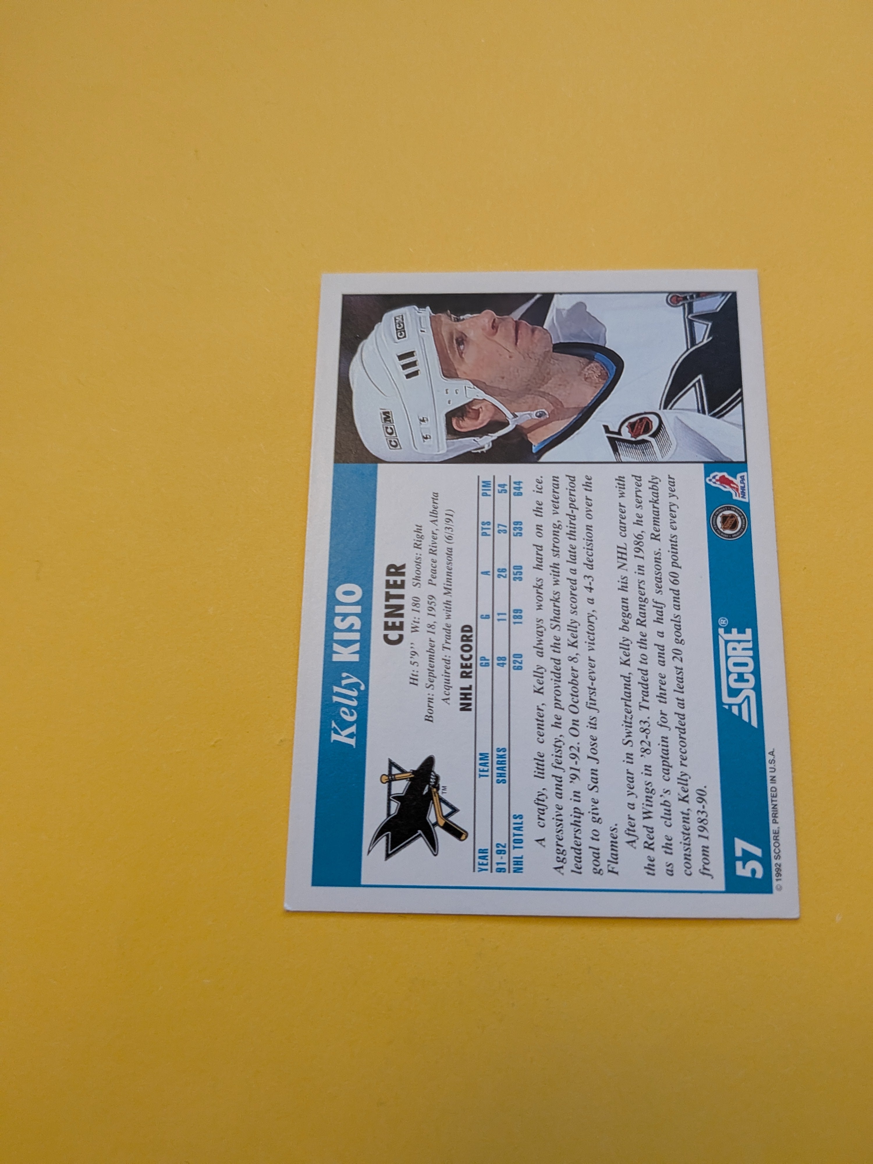 Kelly Kisio Signed San Jose Sharks Card H