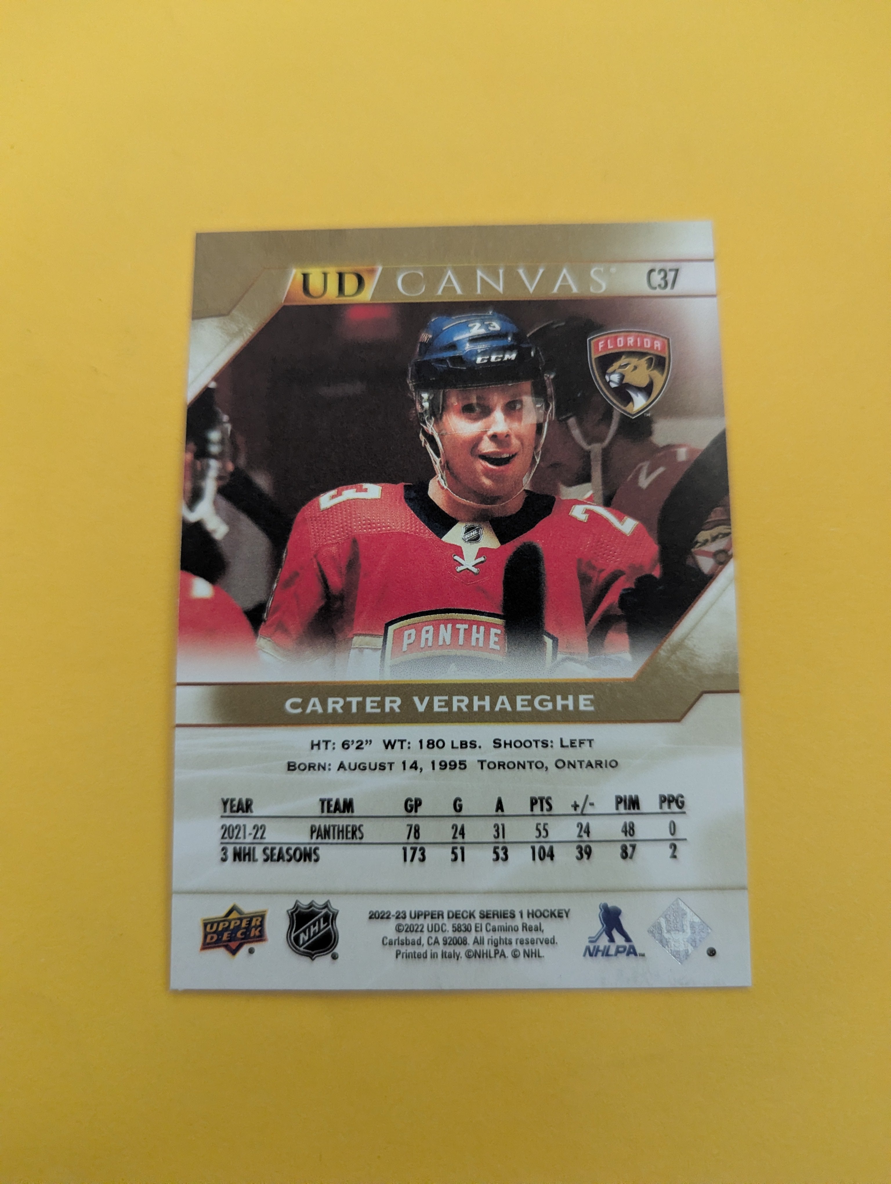 Carter Verhaeghe 22-23 Upper Deck UD Canvas Card