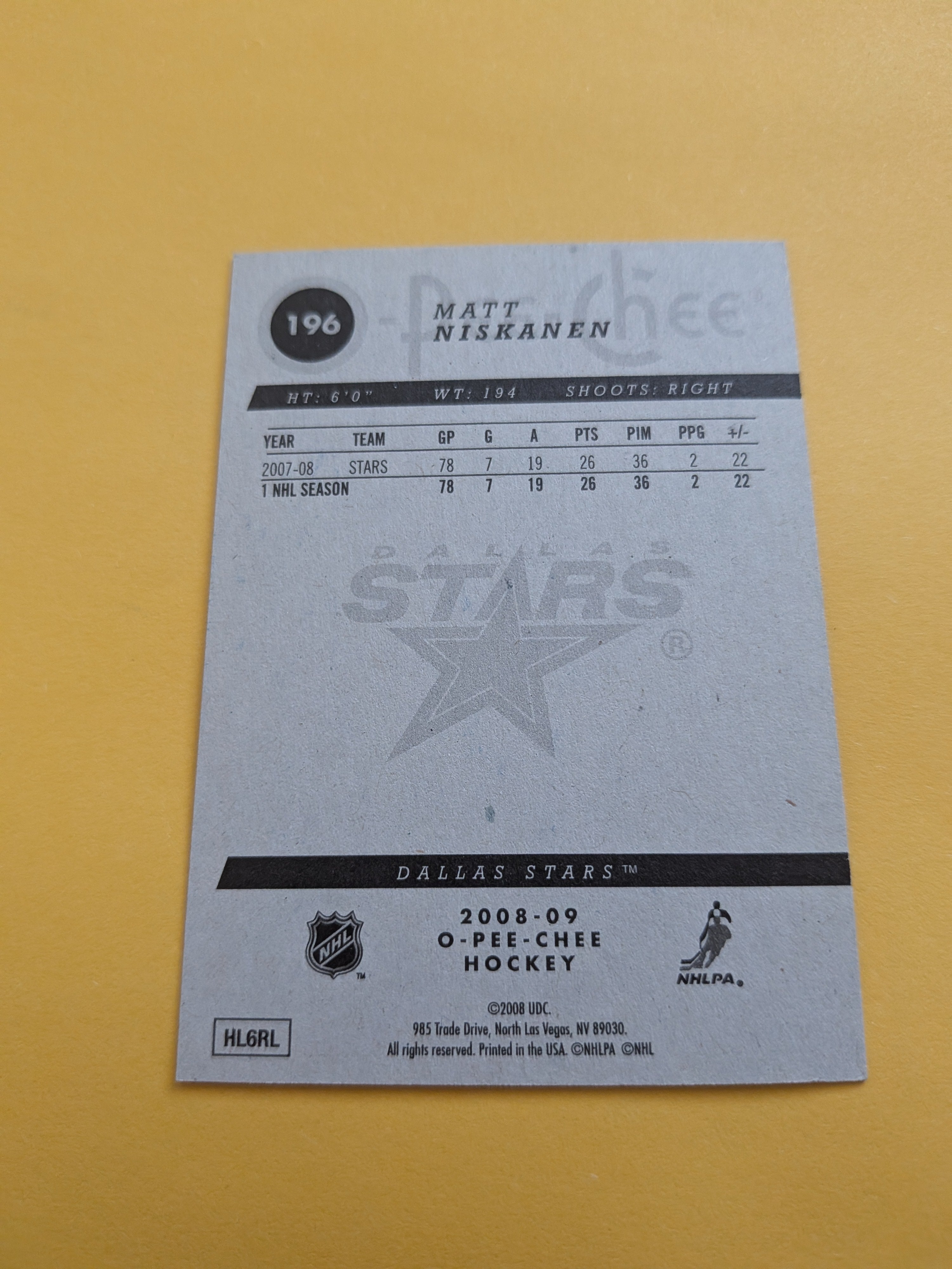 Matt Niskanen Signed Dallas Stars Card A