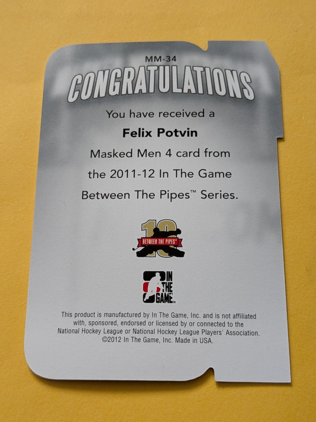 Felix Potvin 11-12 ITG Between The Pipes Masked Men Card