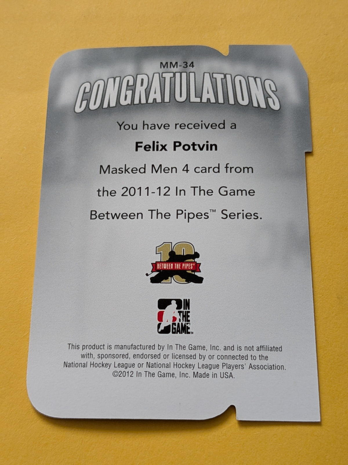 Felix Potvin 11-12 ITG Between The Pipes Masked Men Card