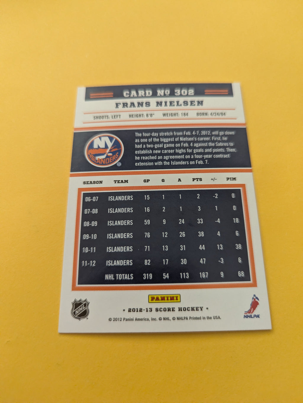 Frans Nielsen Signed New York Islanders Card