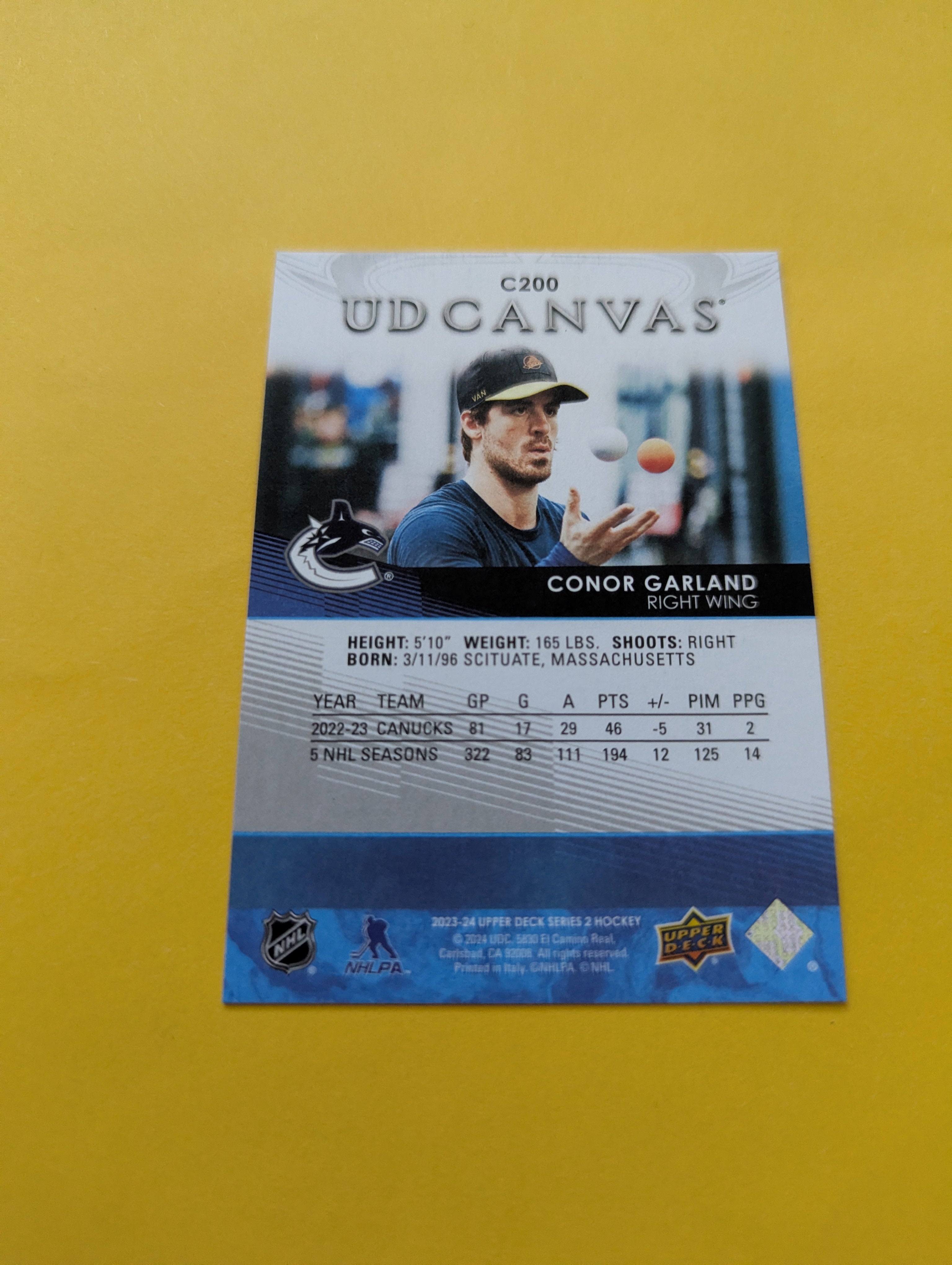 Conor Garland 23-24 Upper Deck UD Canvas Card