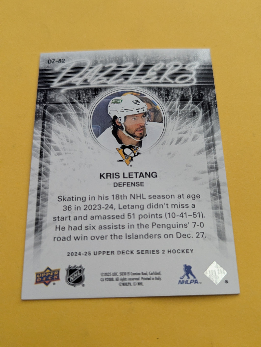 Kris Letang 24-25 Upper Deck Dazzlers Blue Card