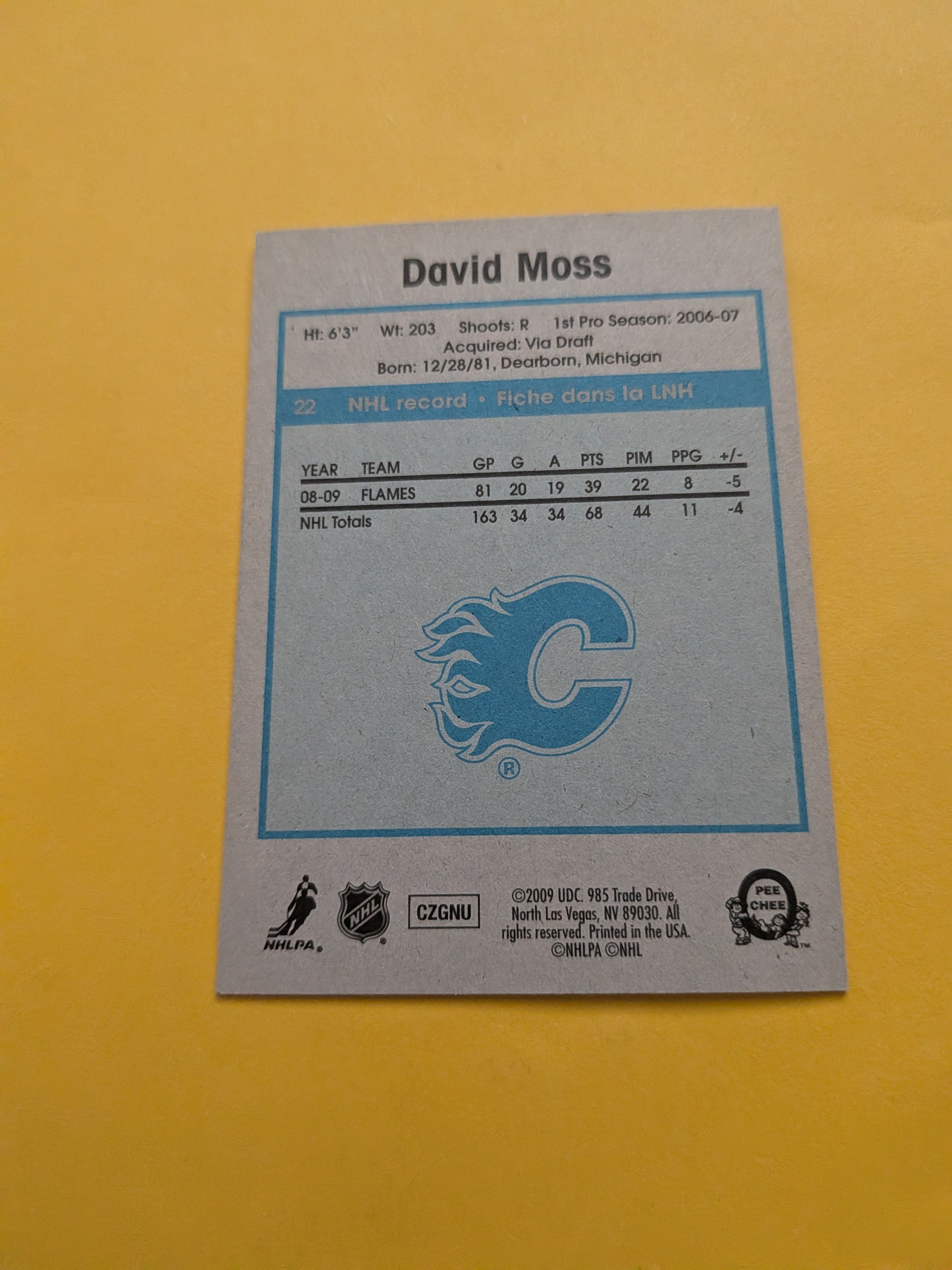 David Moss Signed Calgary Flames Card E