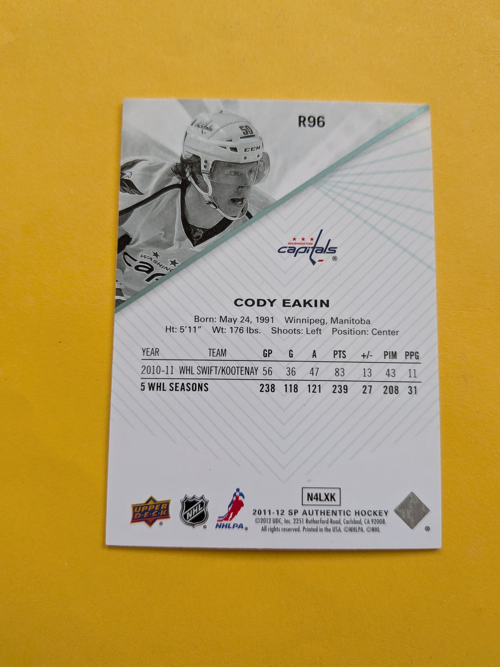 Cody Eakin Signed Washington Capitals Rookie Card B