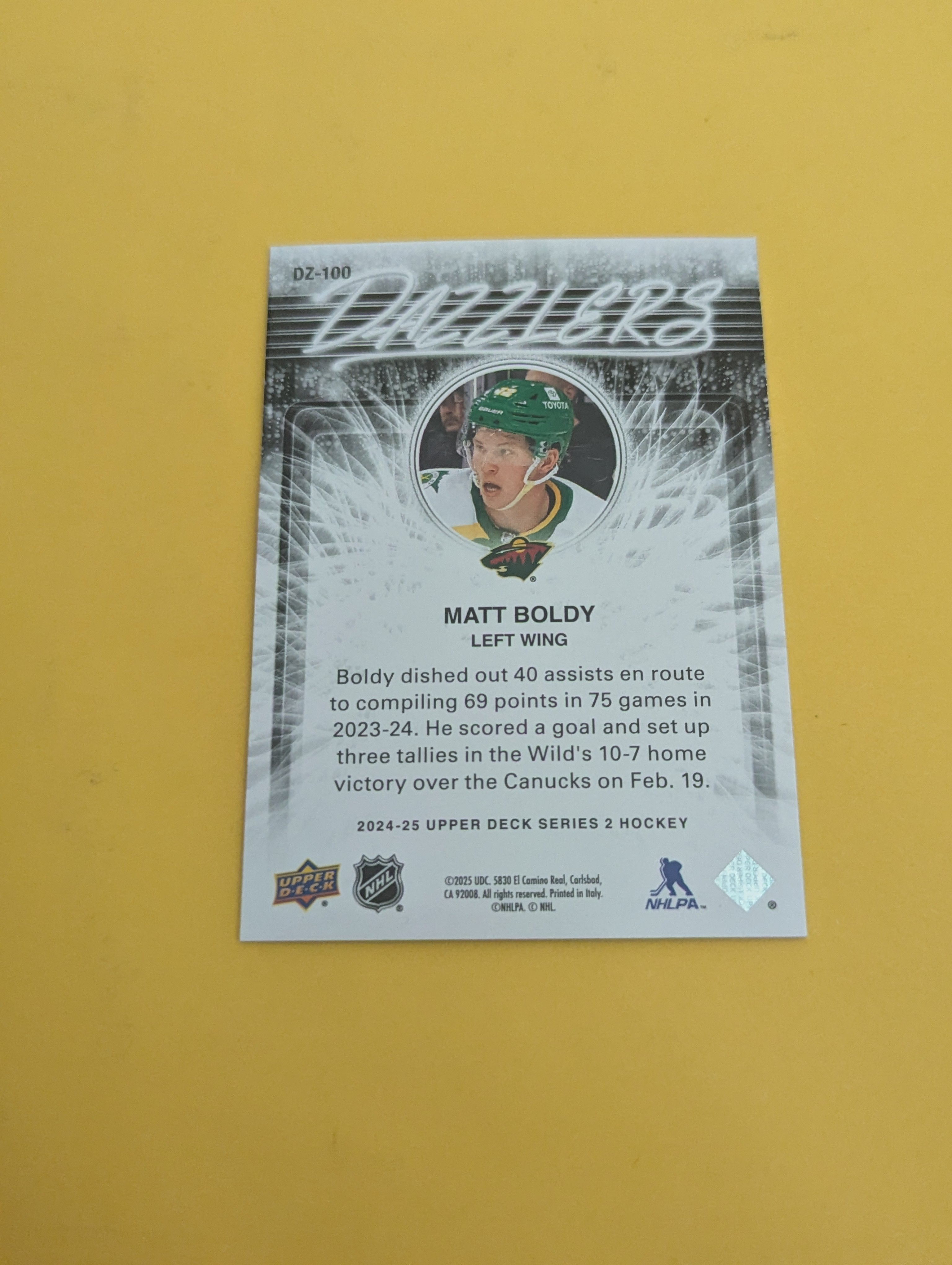 Matt Boldy 24-25 Upper Deck Dazzlers Blue Card
