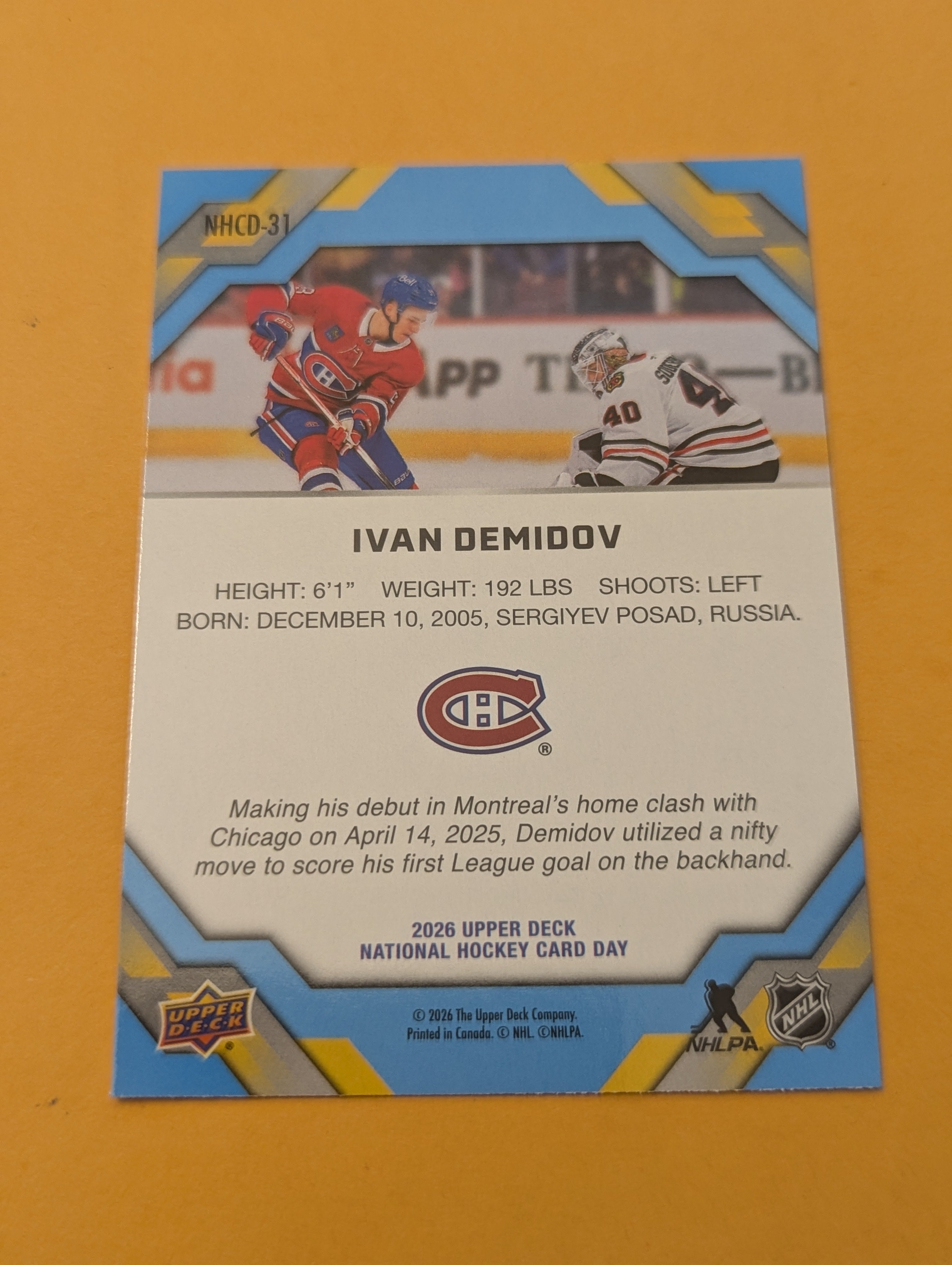 Ivan Demidov 25-26 Upper Deck Hockey Card Day