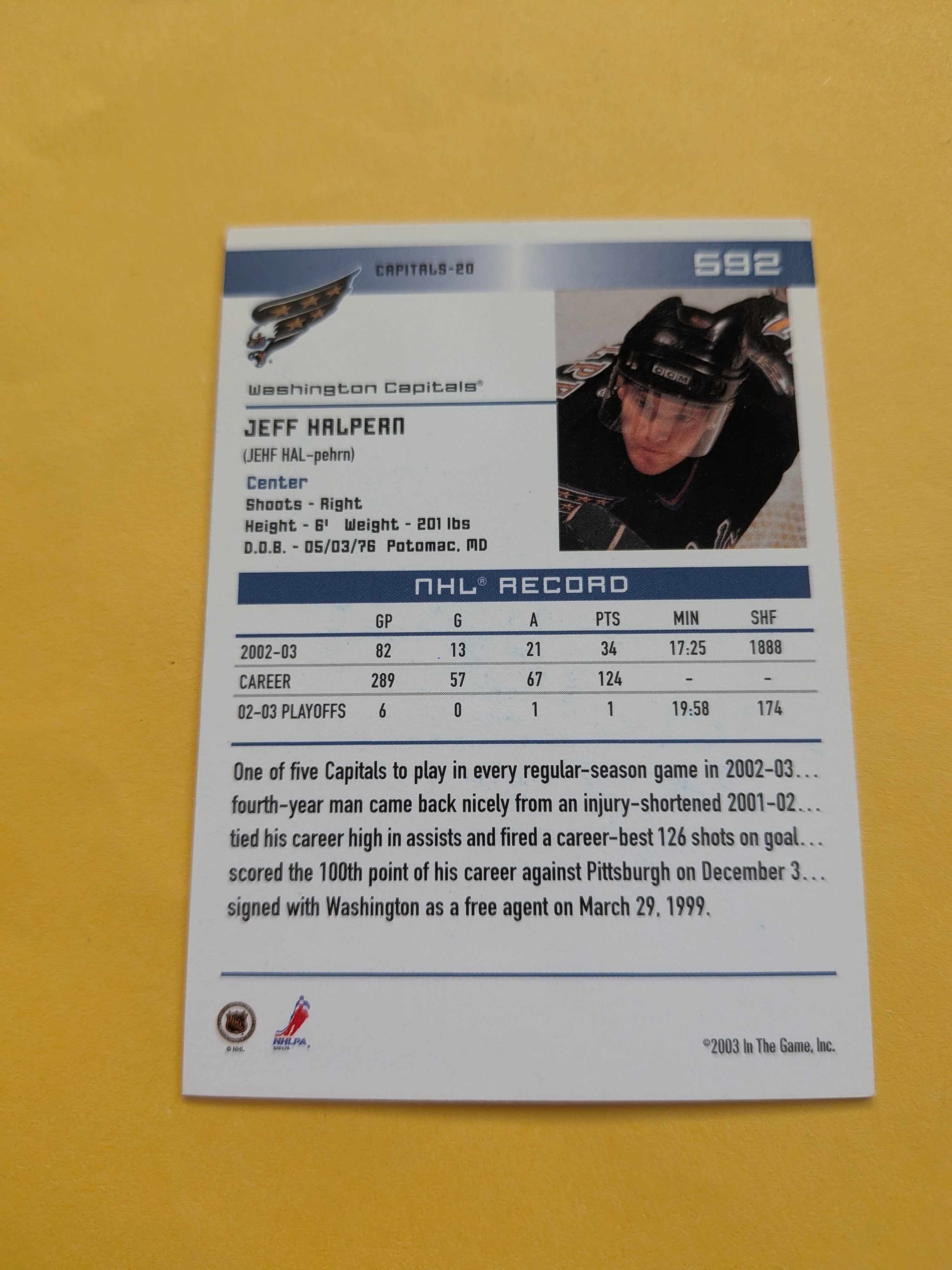 Jeff Halpern Signed Washington Capitals Card C