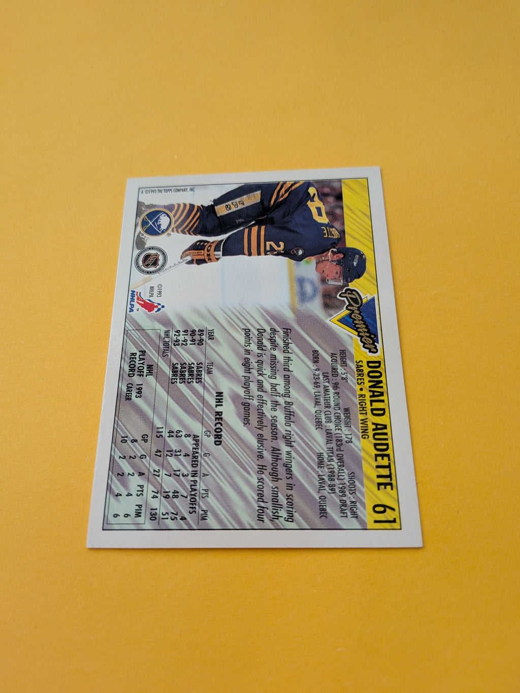 Donald Audette Signed Buffalo Sabres Card C