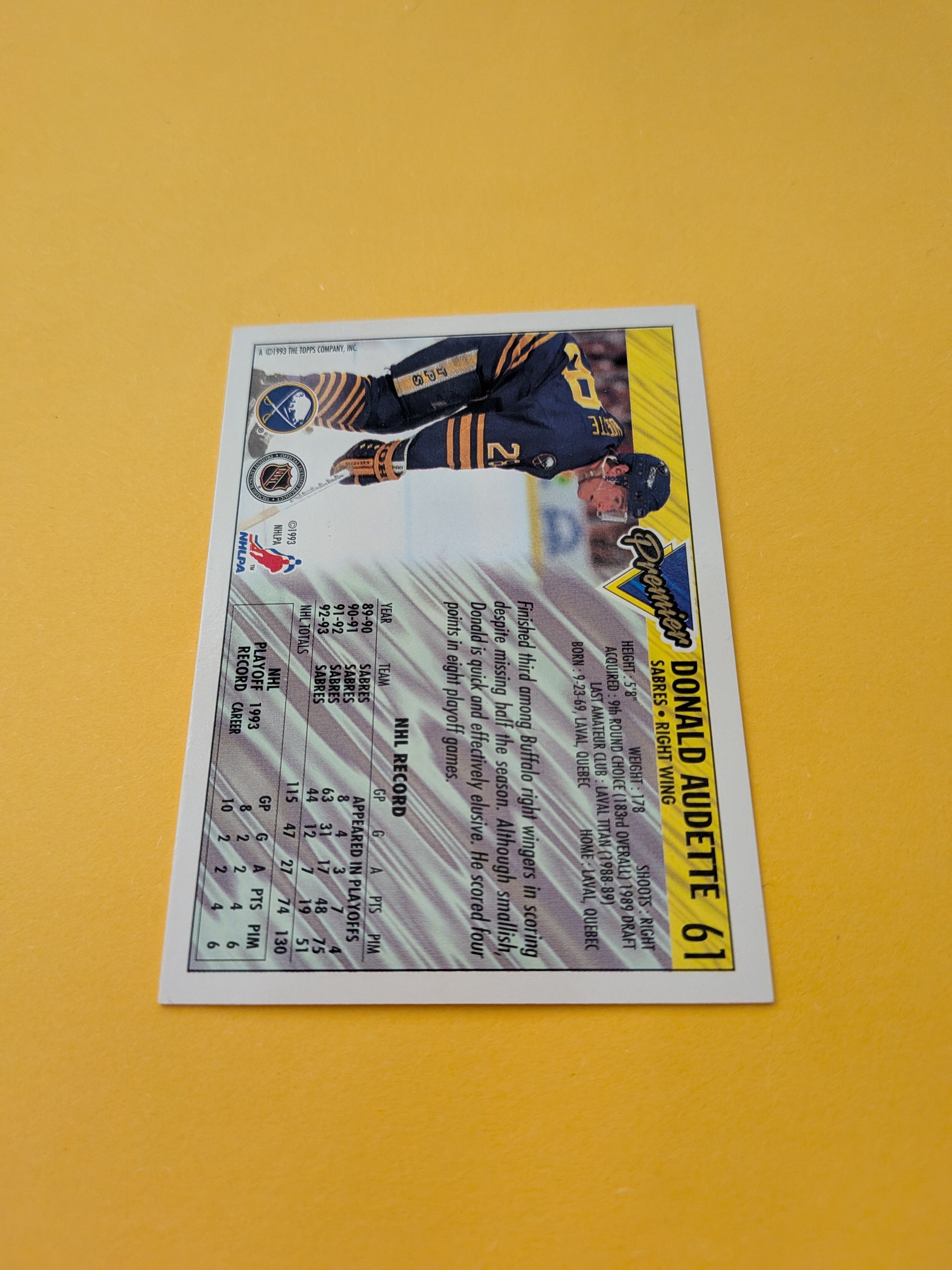 Donald Audette Signed Buffalo Sabres Card C