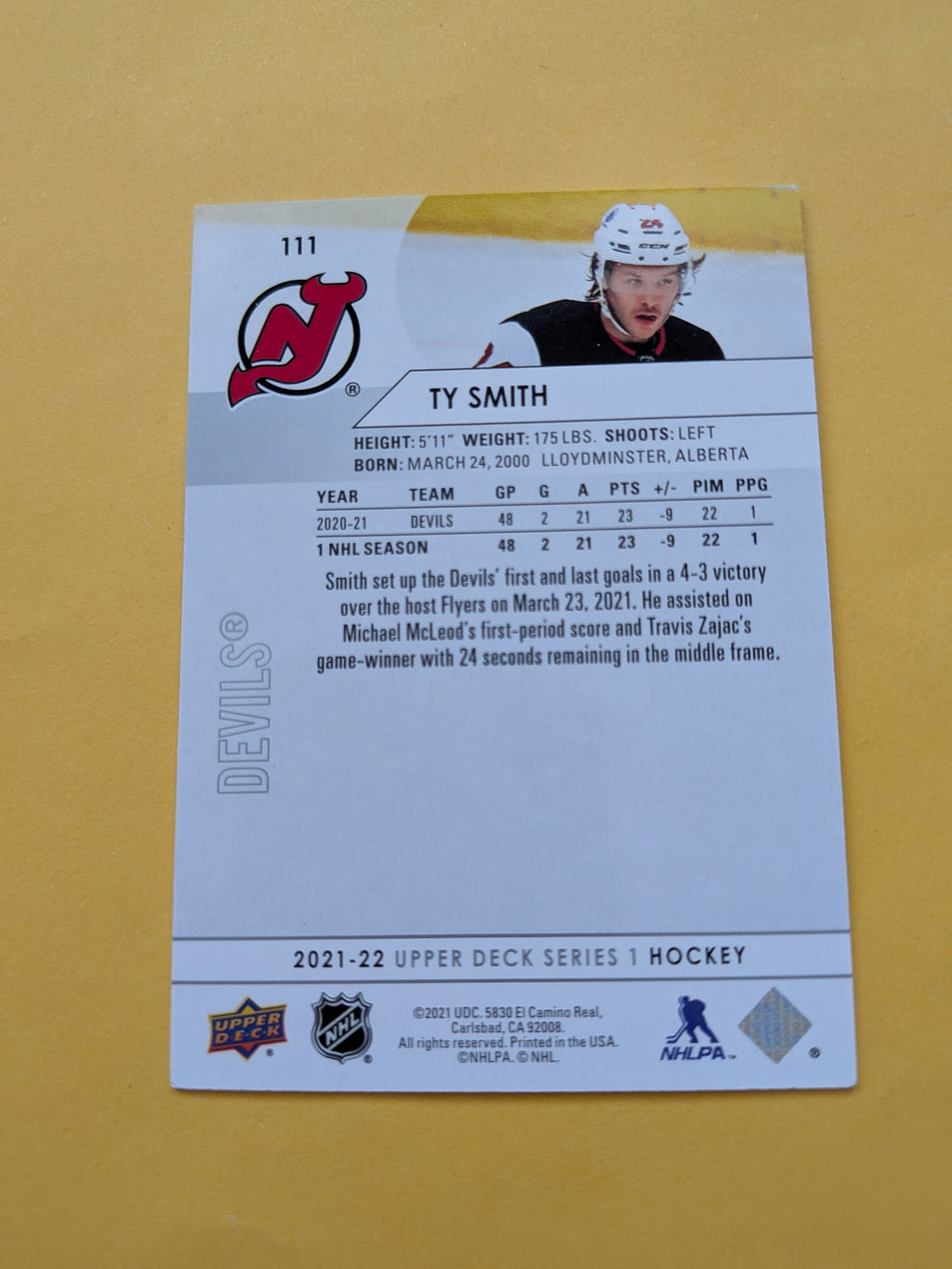 Ty Smith Signed New Jersey Devils Card C