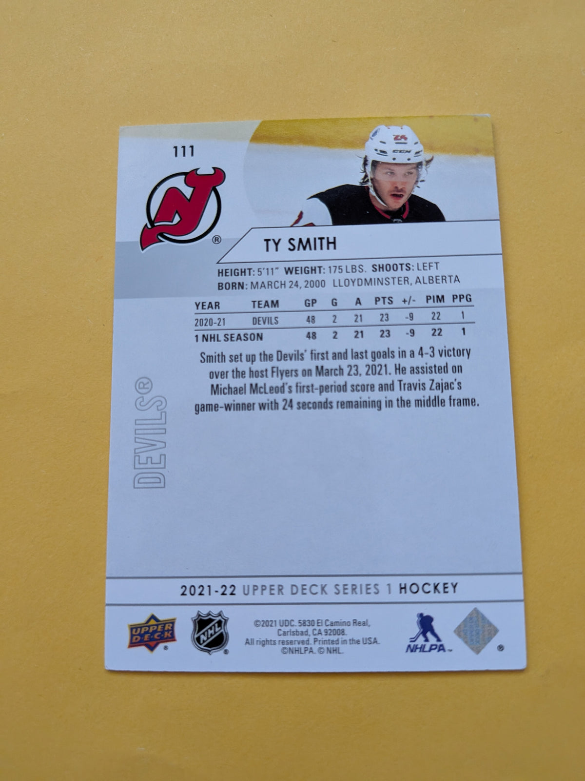 Ty Smith Signed New Jersey Devils Card C