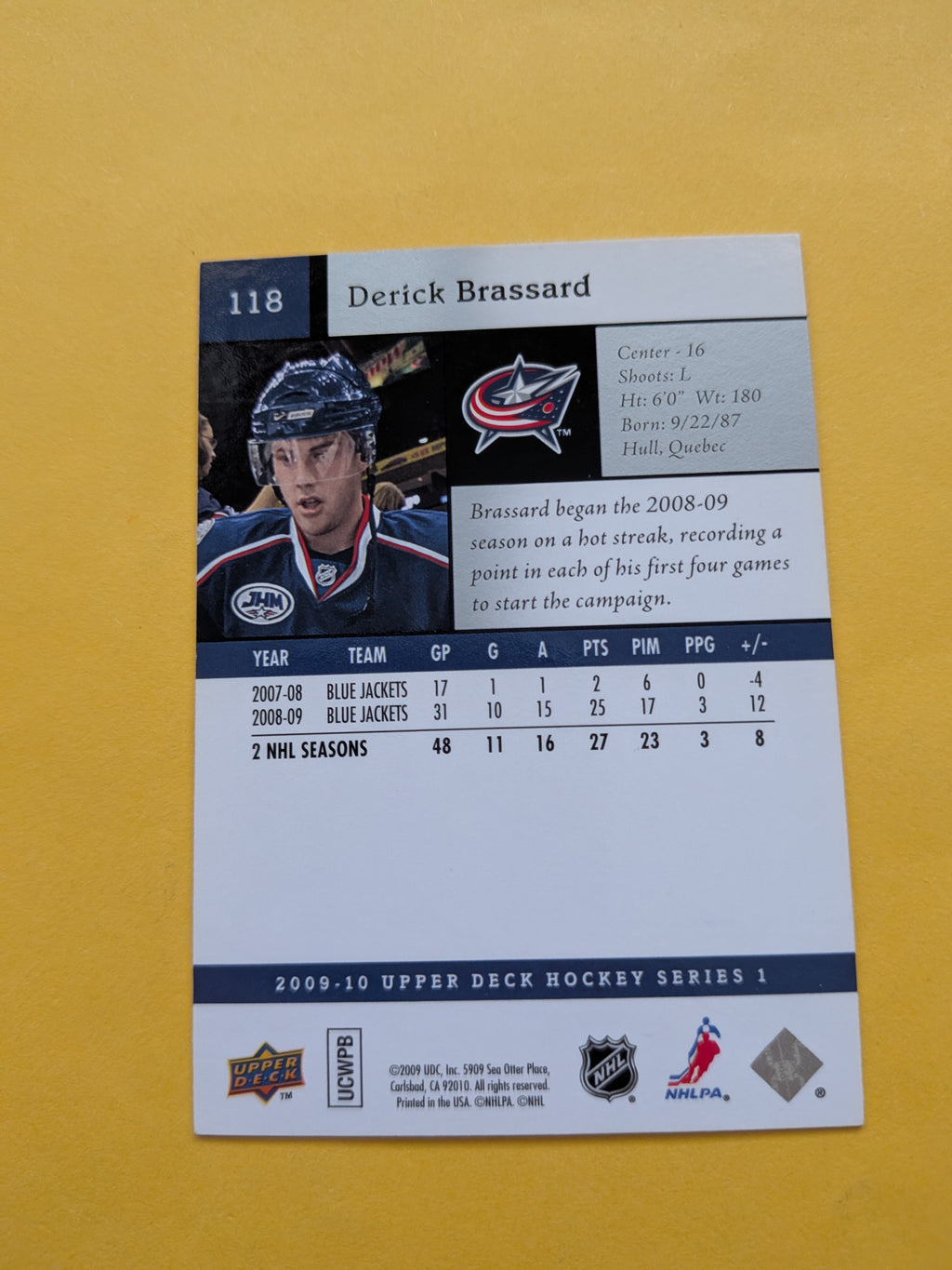 Derick Brassard Signed Columbus Blue Jackets Card B