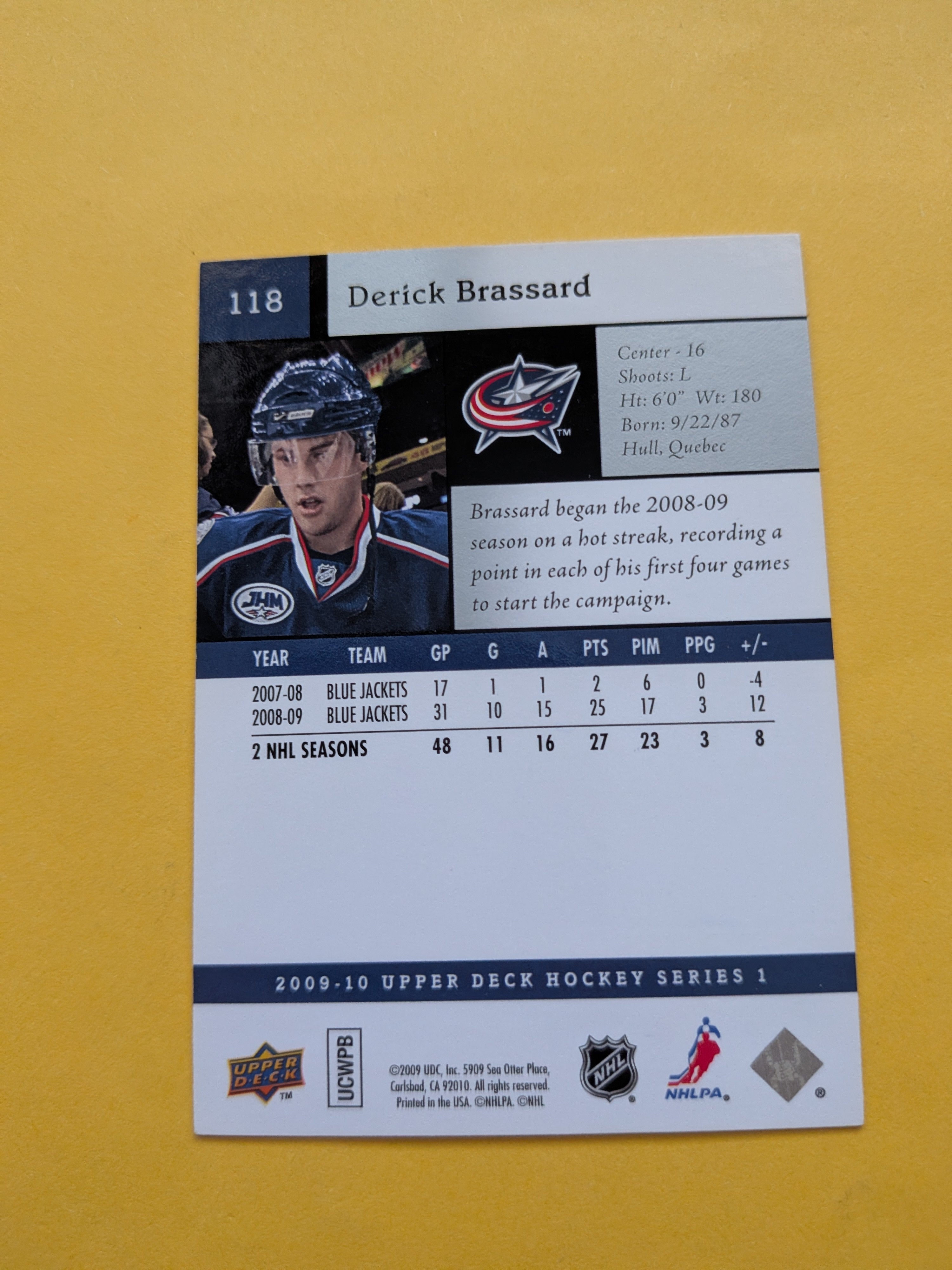 Derick Brassard Signed Columbus Blue Jackets Card B