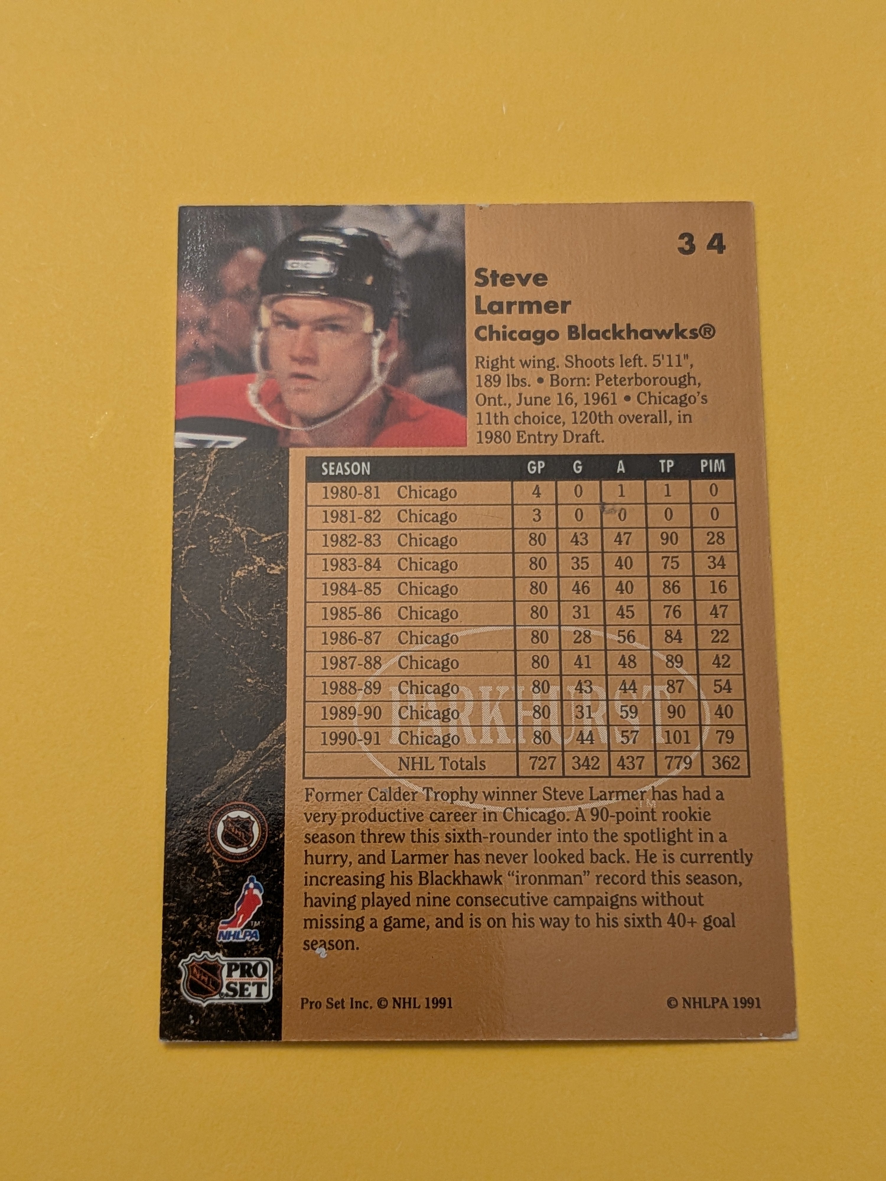 Steve Larmer Signed Chicago Blackhawks Card P