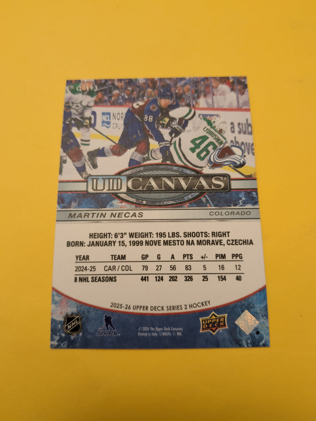 Martin Necas 25-26 Upper Deck UD Canvas Card