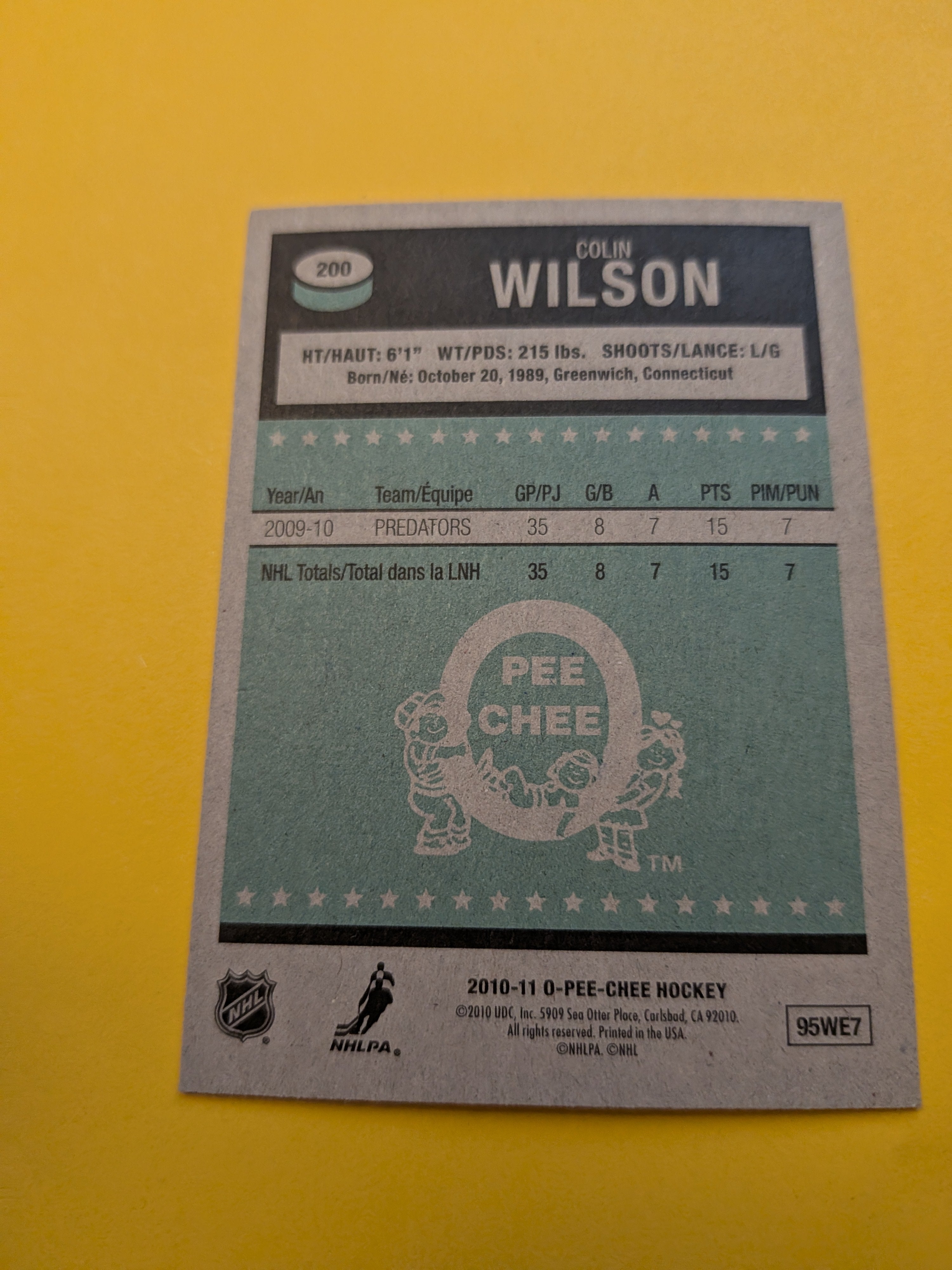 Colin Wilson Signed Nashville Predators Card I