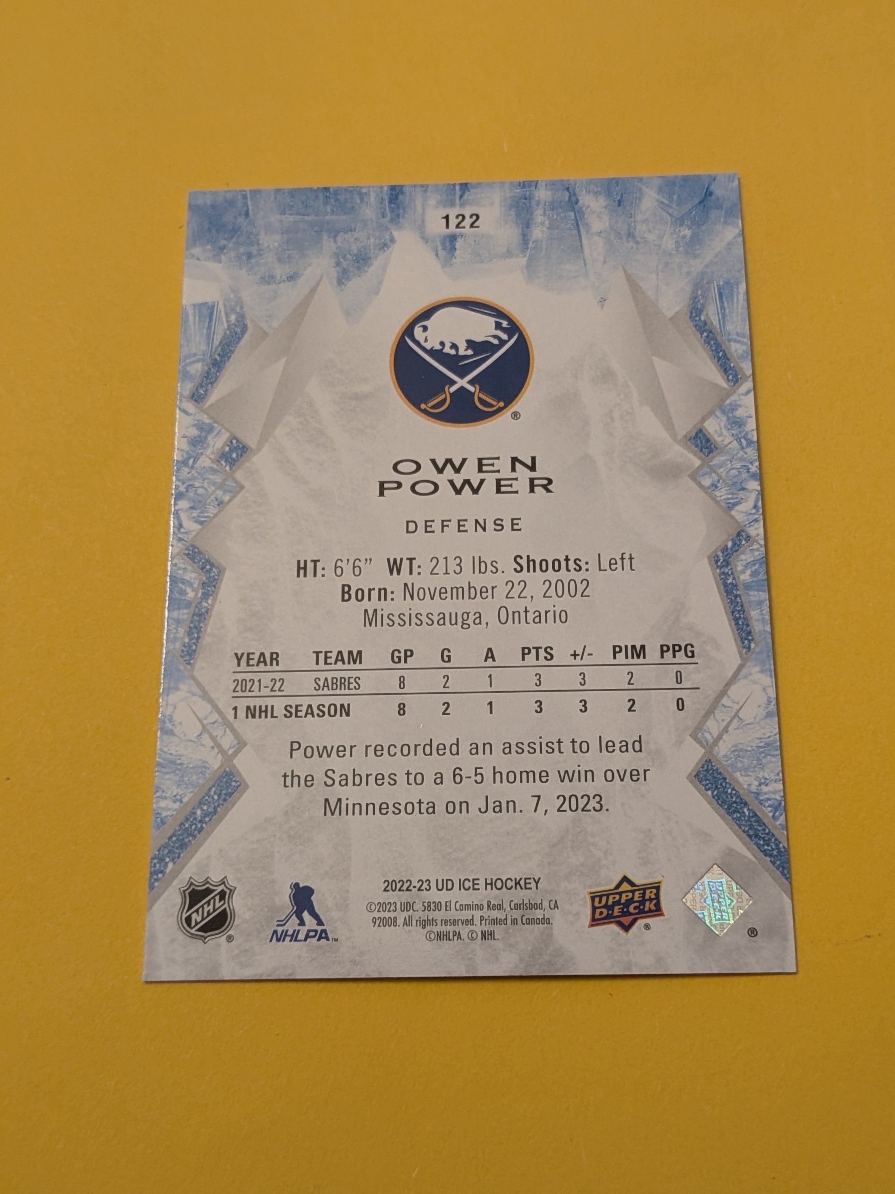 Owen Power 22-23 UD Ice Rookie Green Card