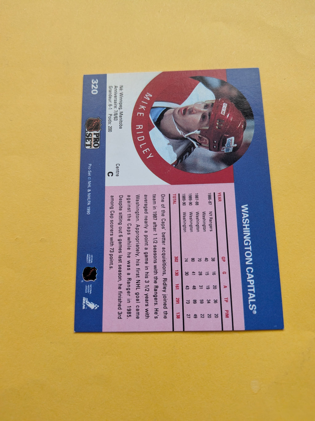 Mike Ridley Signed Washington Capitals Card E
