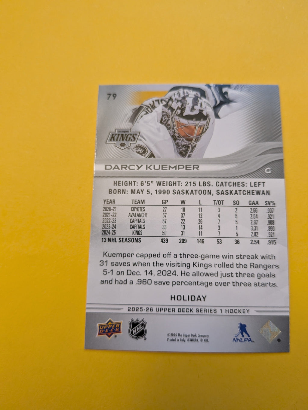 Darcy Kuemper 25-26 Upper Deck Green Holiday Card