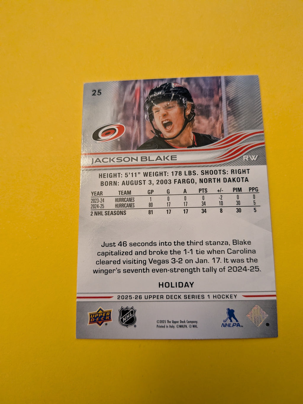 Jackson Blake 25-26 Upper Deck Green Holiday Card