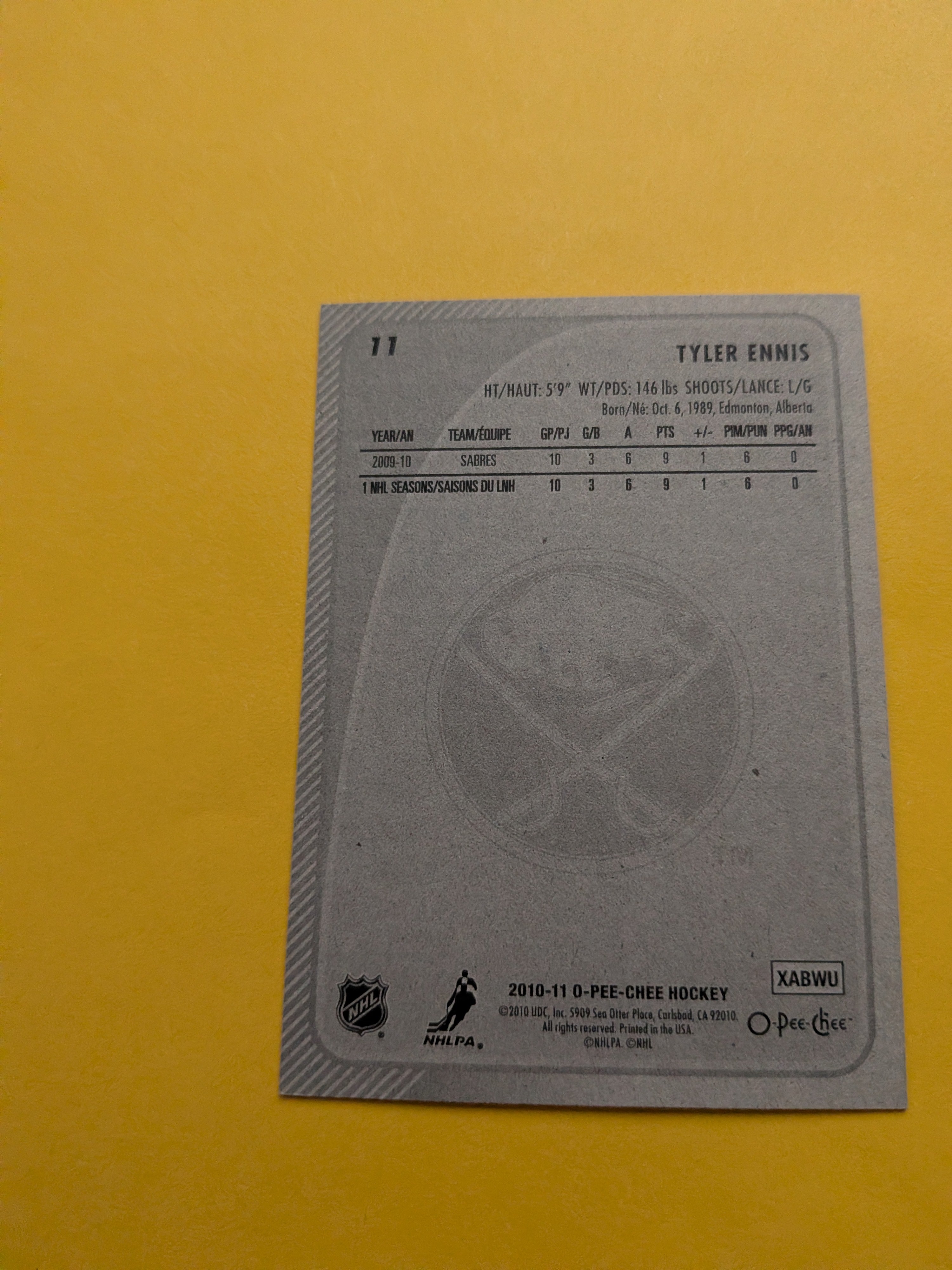 Tyler Ennis Signed Buffalo Sabres Card