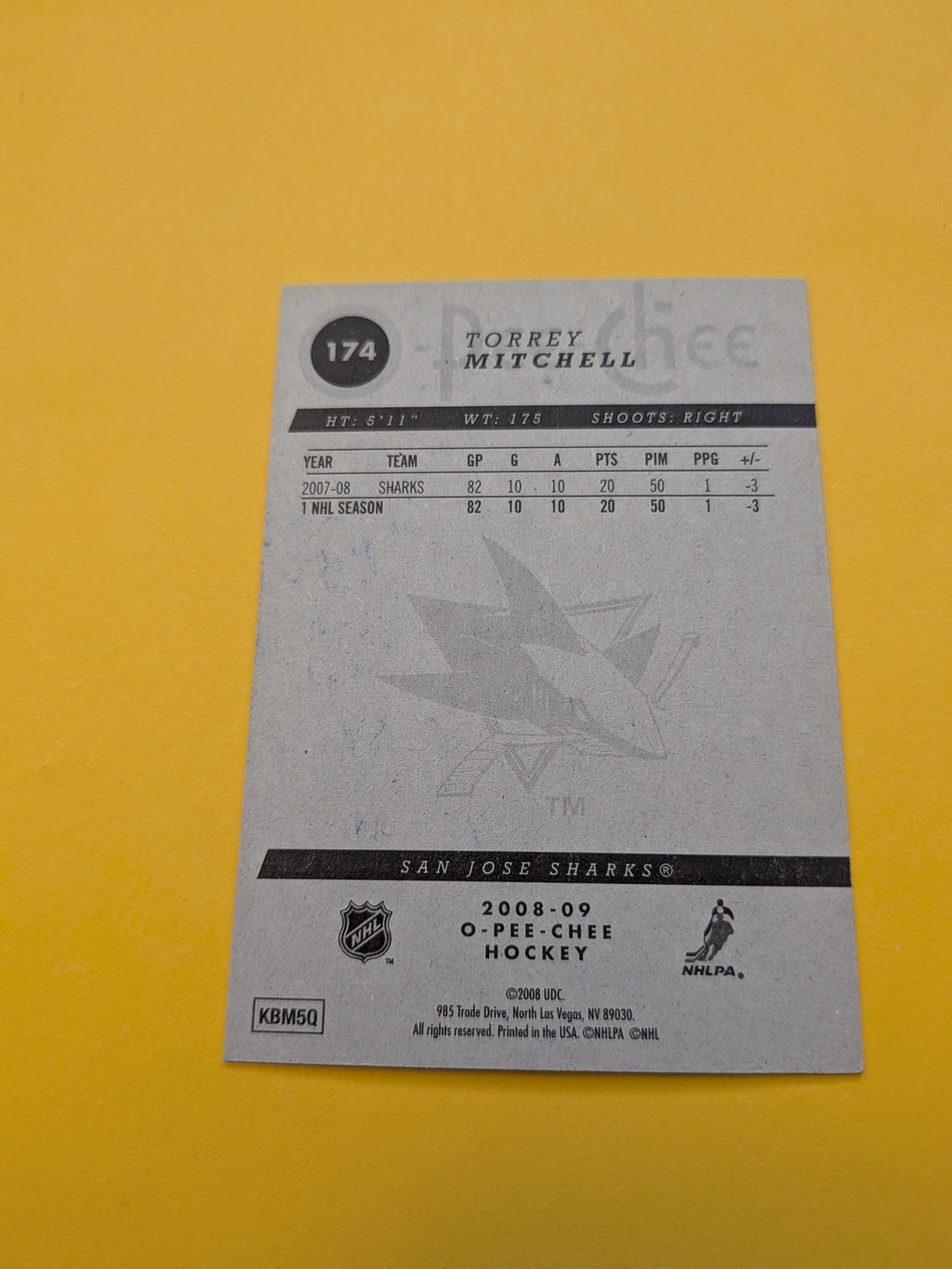 Torrey Mitchell Signed San Jose Sharks Card A