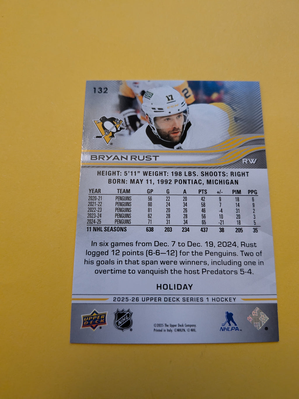 Bryan Rust 25-26 Upper Deck Green Holiday Card