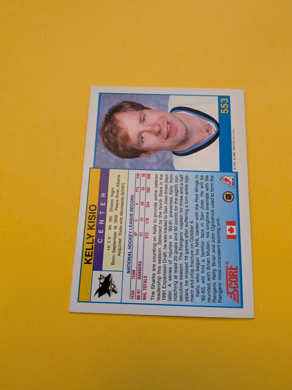 Kelly Kisio Signed San Jose Sharks Card C