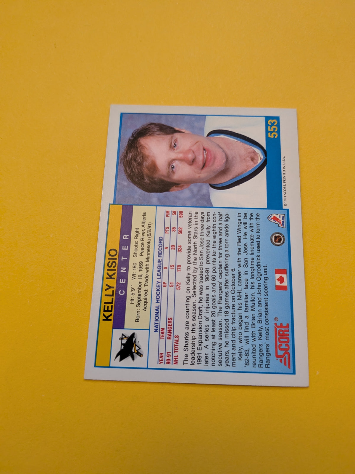 Kelly Kisio Signed San Jose Sharks Card C