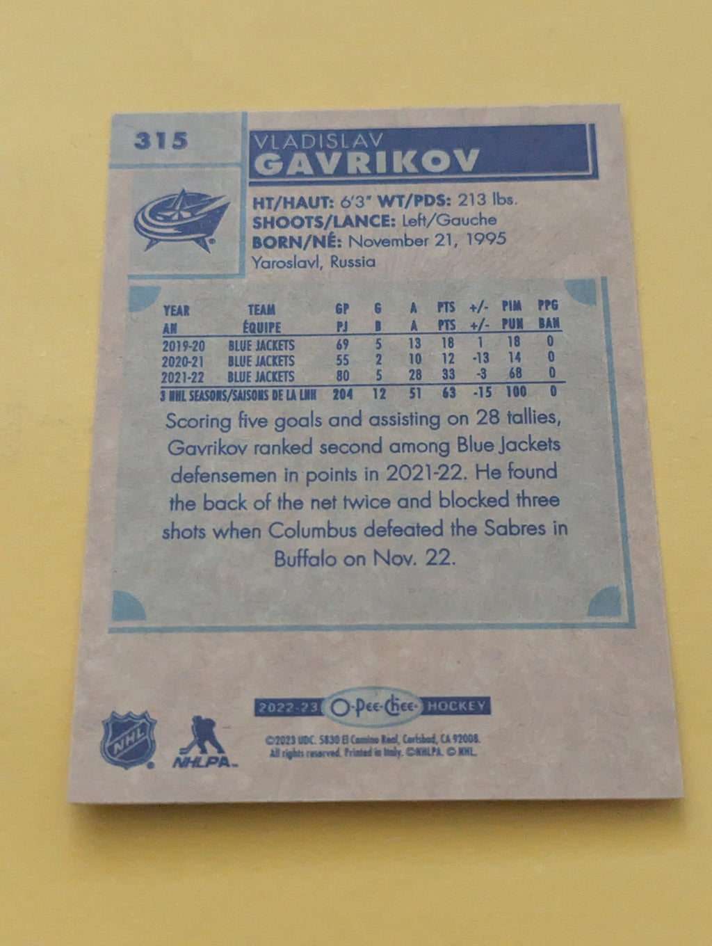Vladislav Gavrikov 22-23 OPC Retro Card