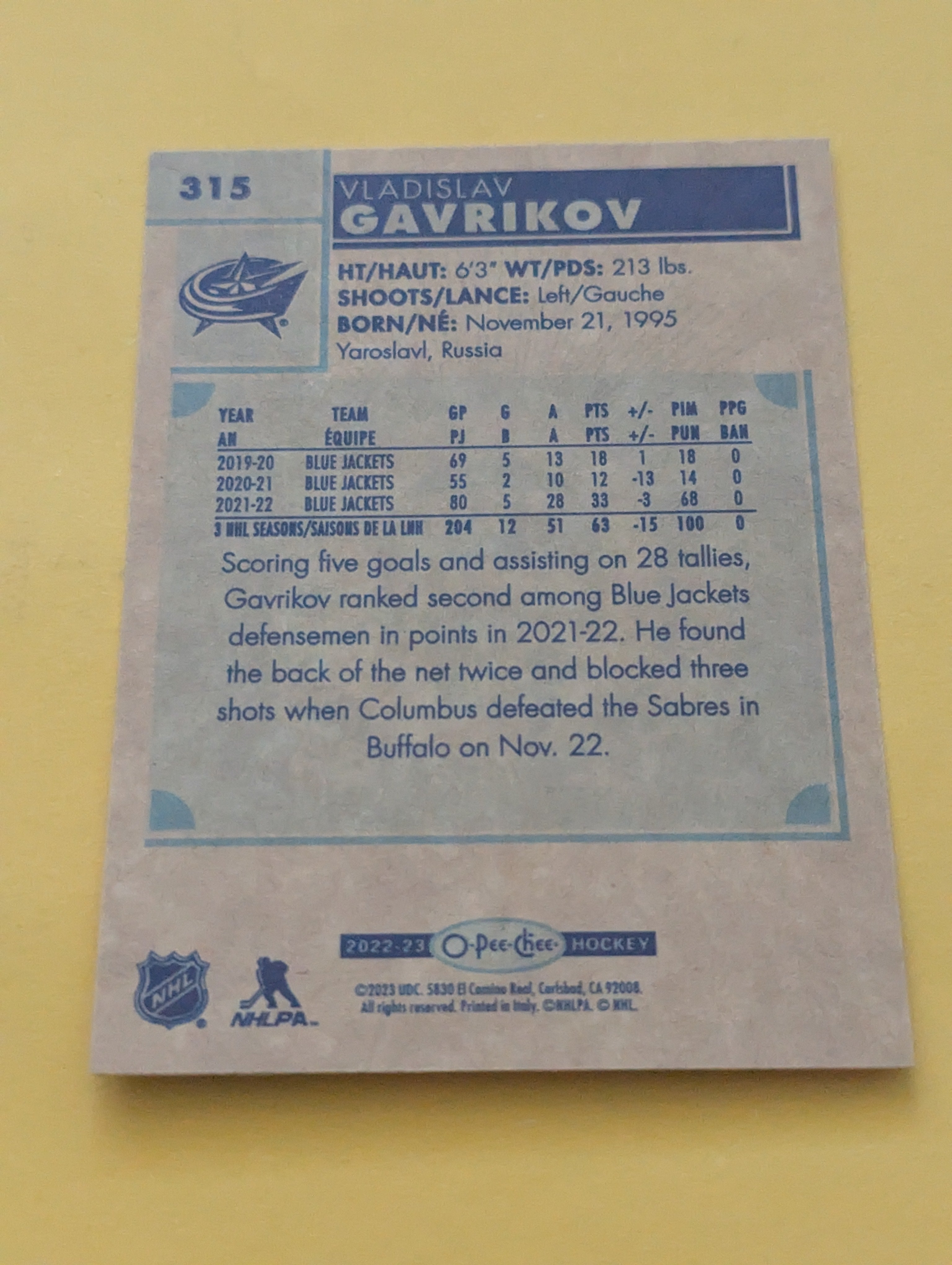 Vladislav Gavrikov 22-23 OPC Retro Card