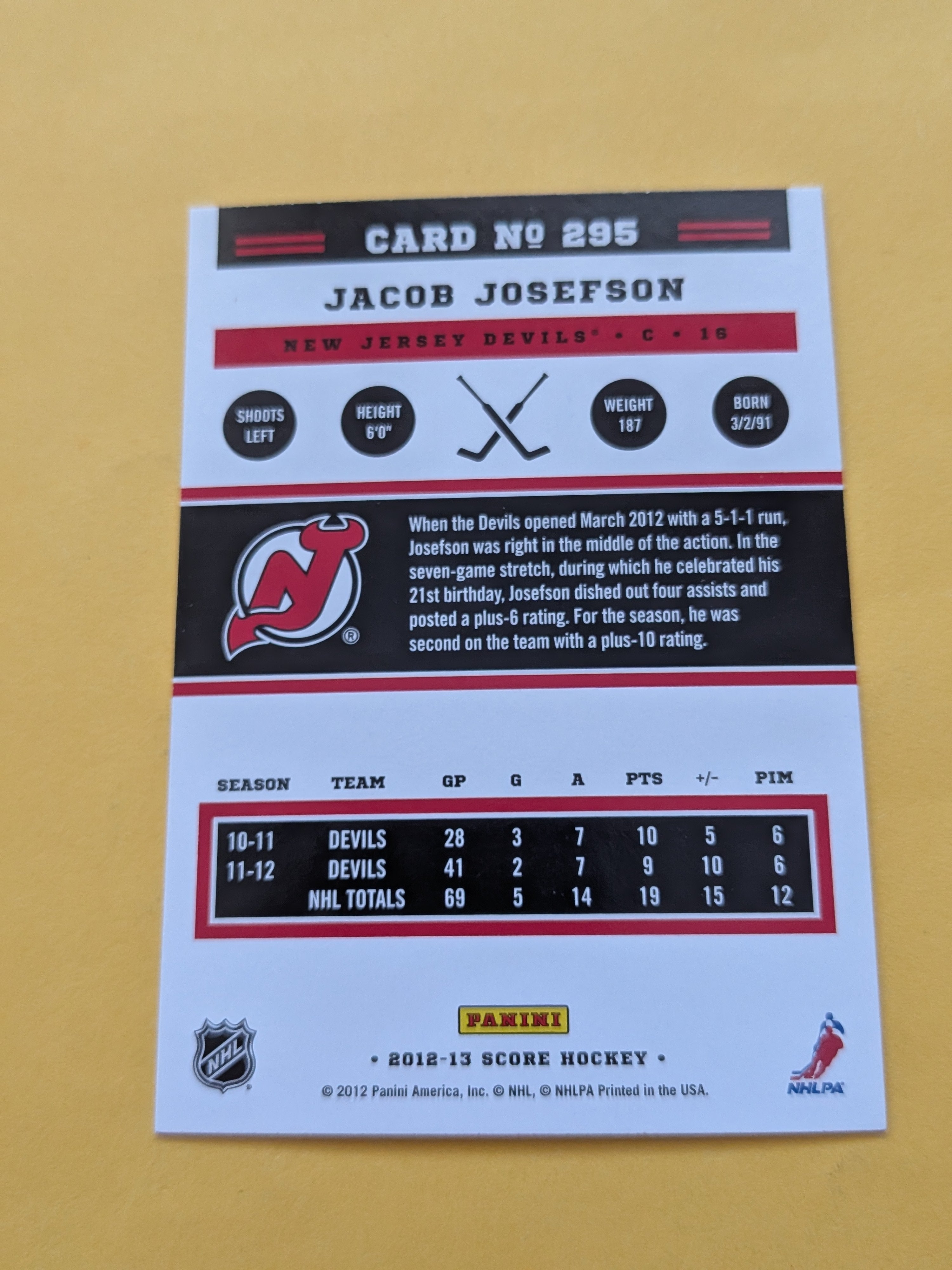 Jacob Josefson Signed New Jersey Devils Card A