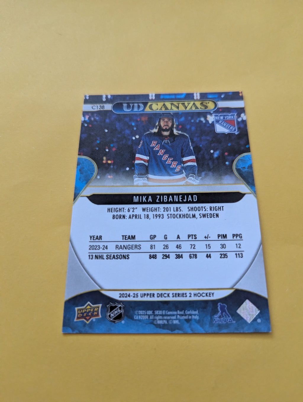 Mika Zibanejad 24-25 Upper Deck UD Canvas Card