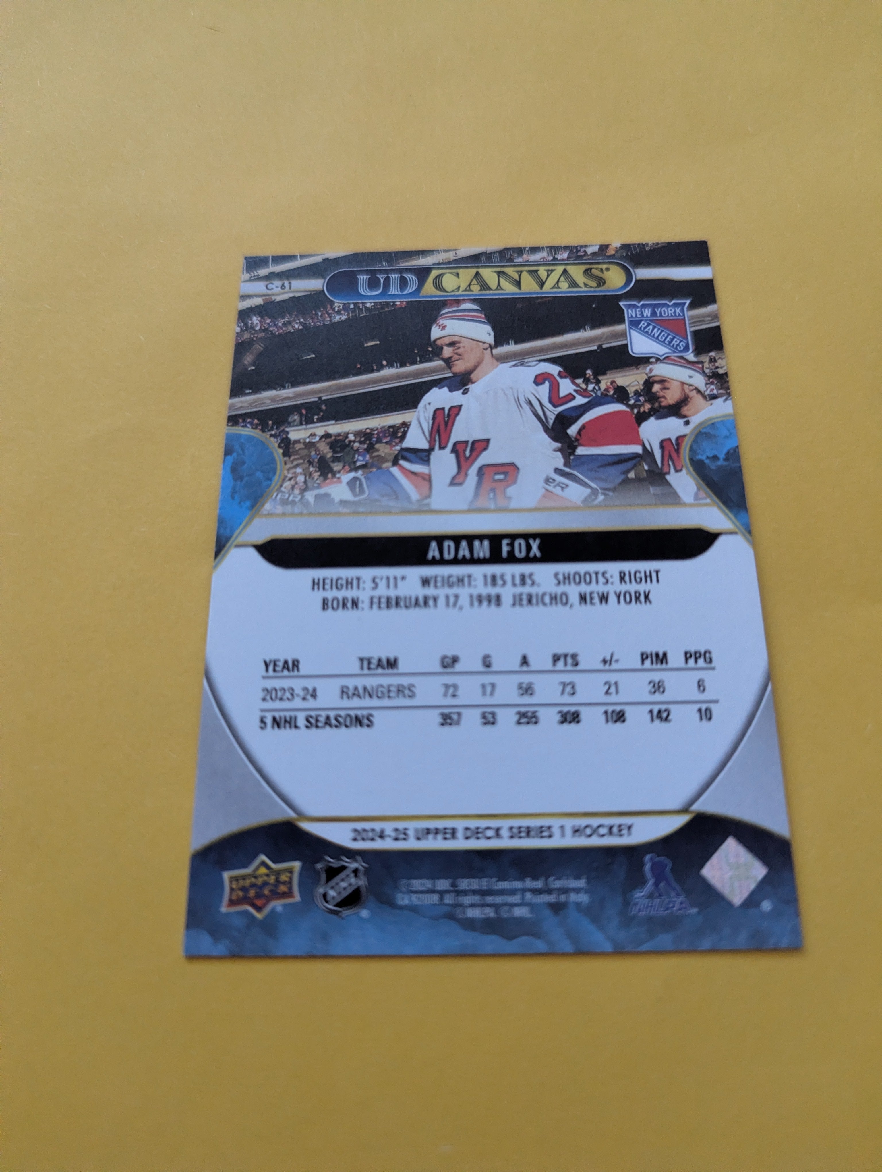 Adam Fox 24-25 Upper Deck UD Canvas Card