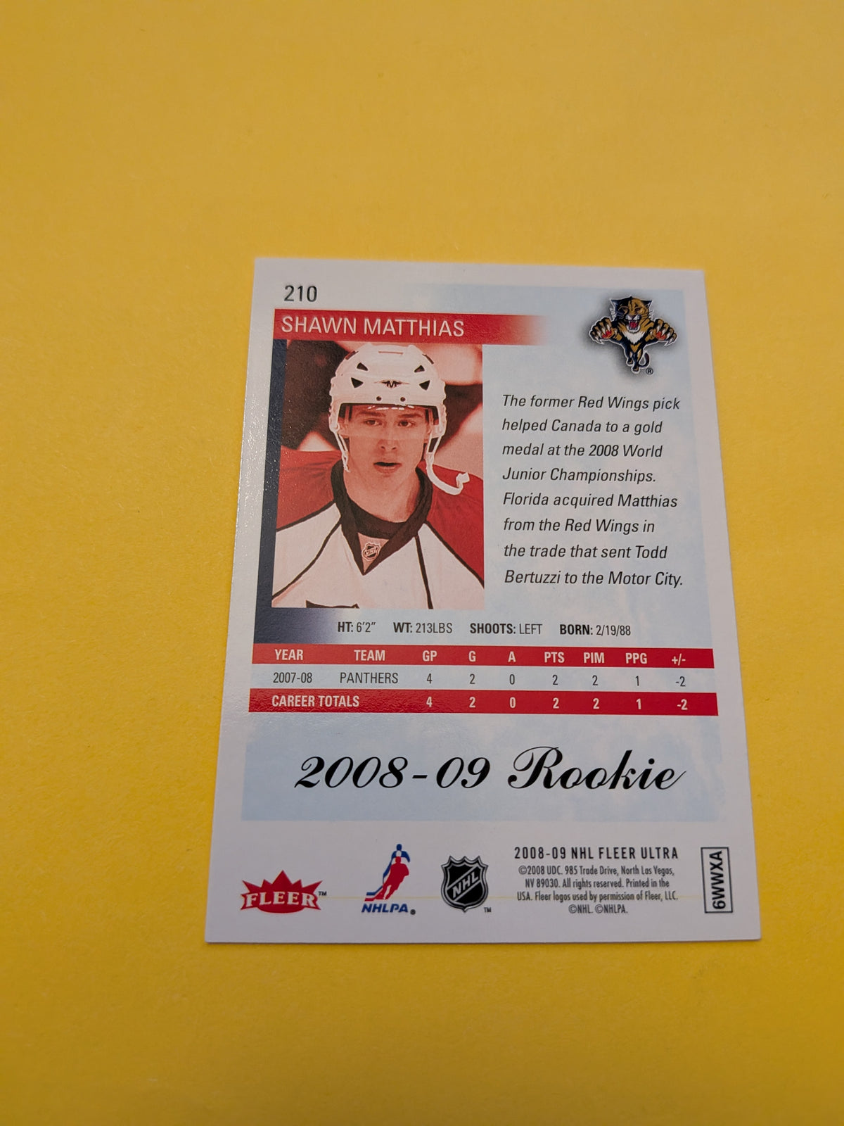 Shawn Matthias Signed Florida Panthers Rookie Card C