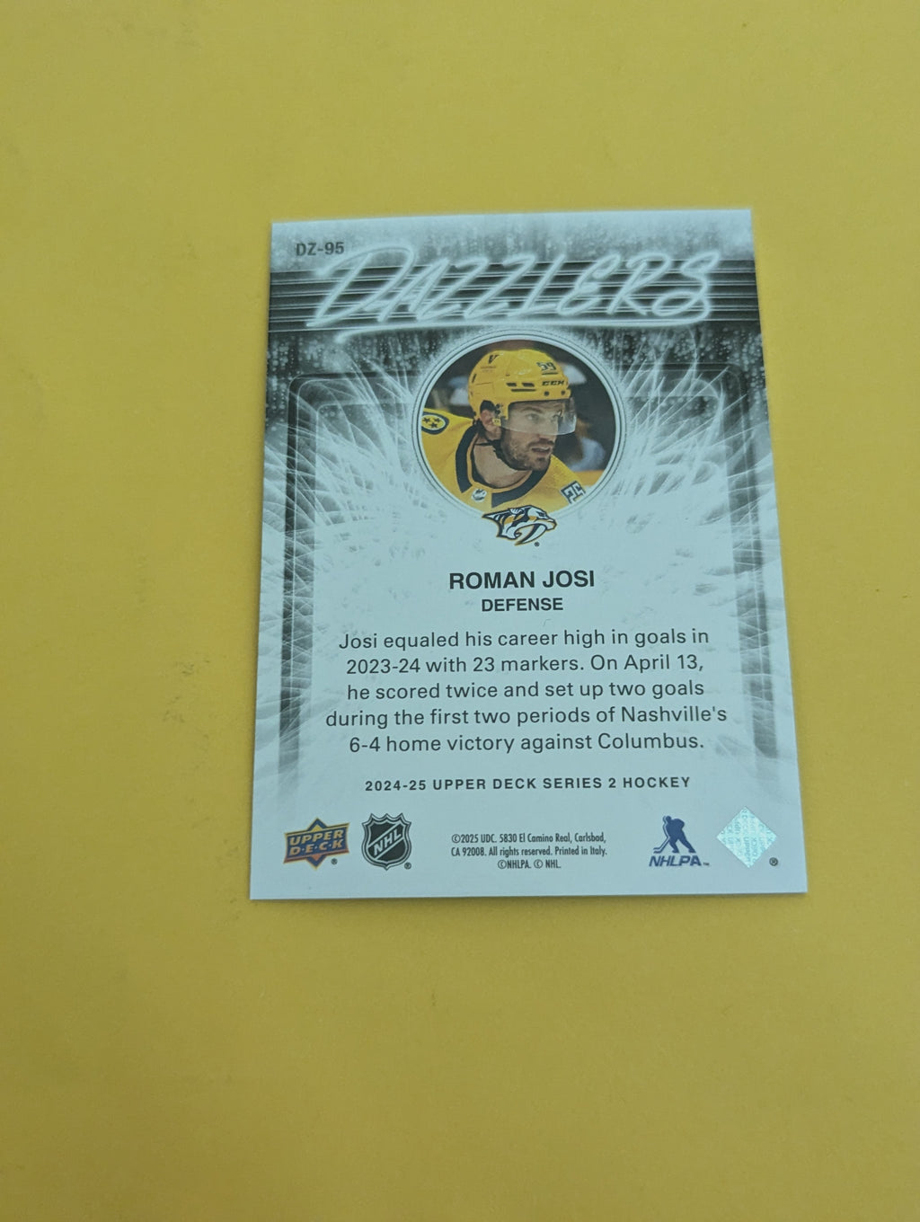 Roman Josi 24-25 Upper Deck Dazzlers Blue Card