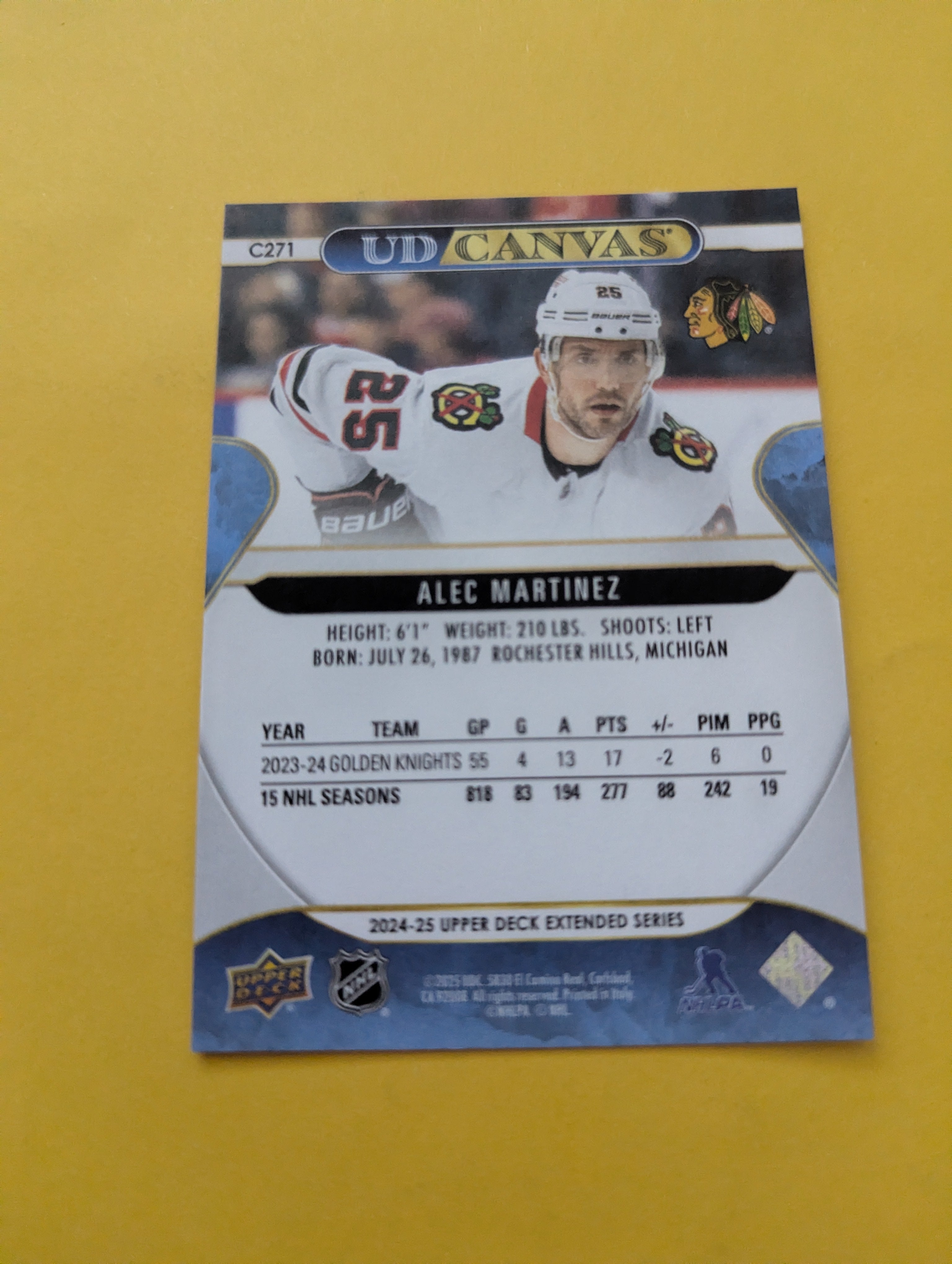 Alec Martinez 24-25 Upper Deck UD Canvas Card