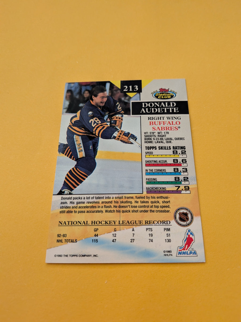 Donald Audette Signed Buffalo Sabres Card A