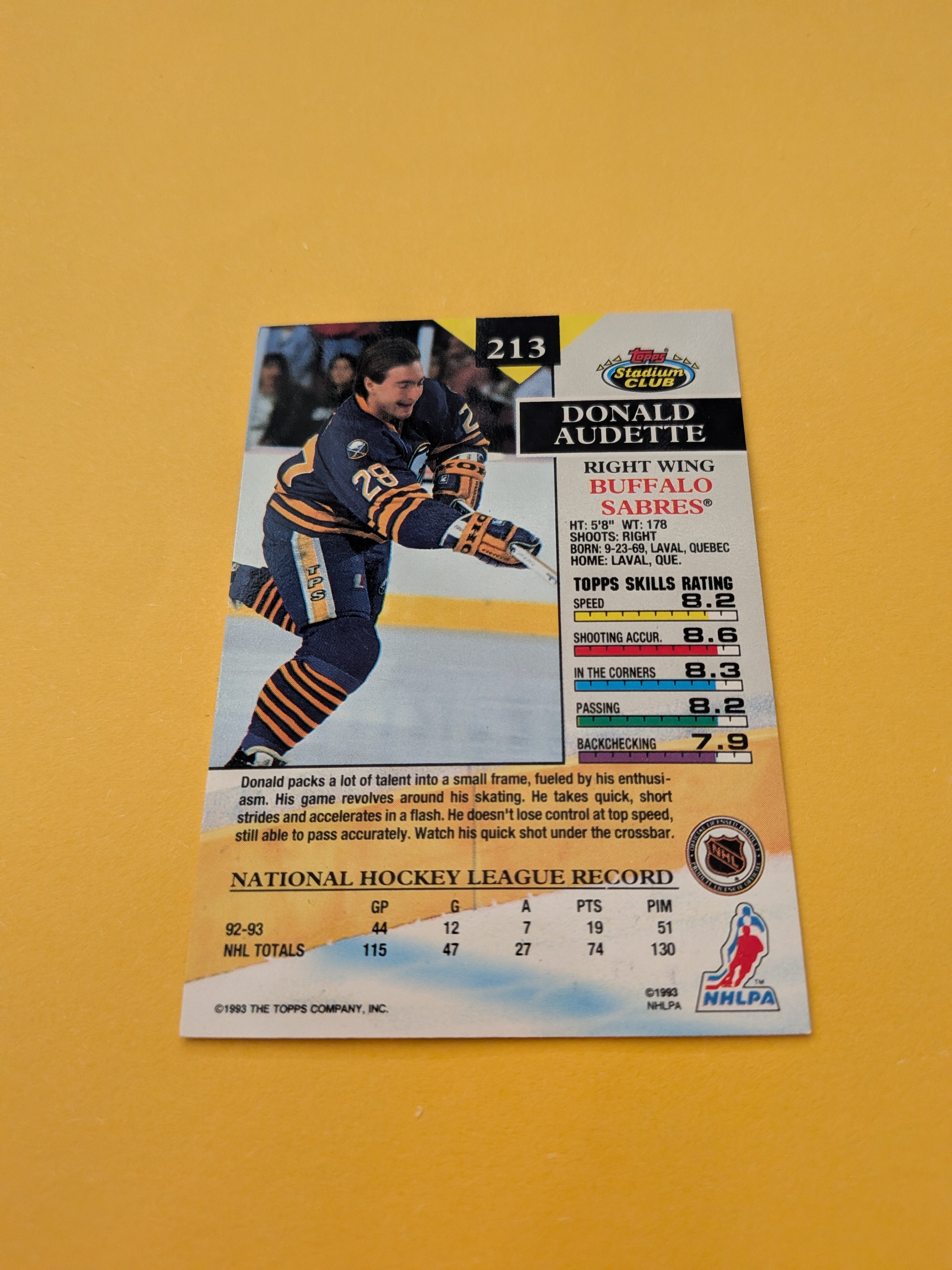 Donald Audette Signed Buffalo Sabres Card A