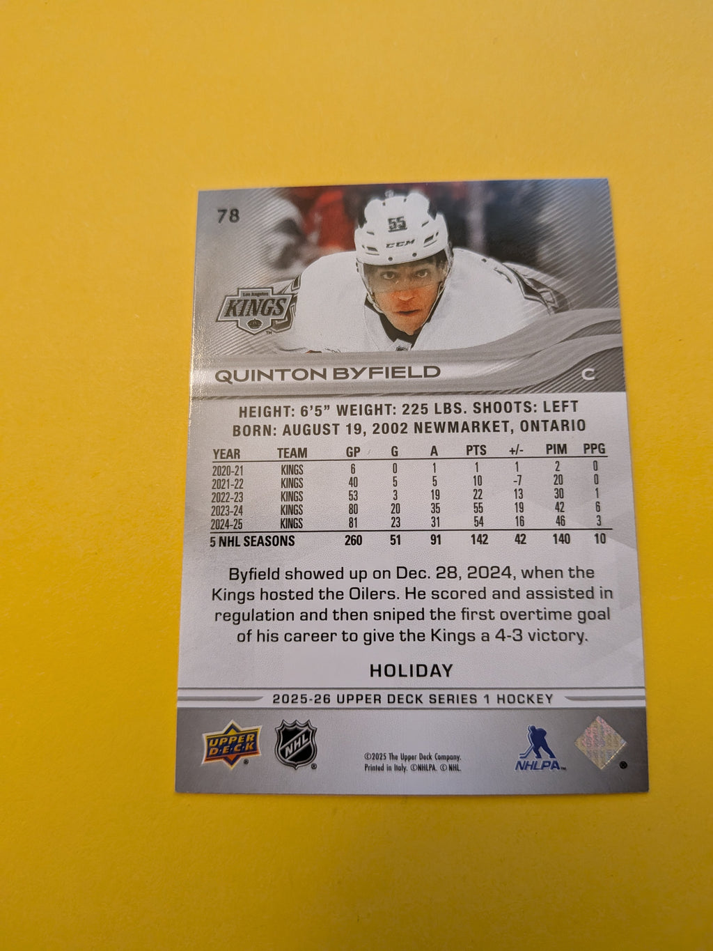 Quinton Byfield 25-26 Upper Deck Green Holiday Card