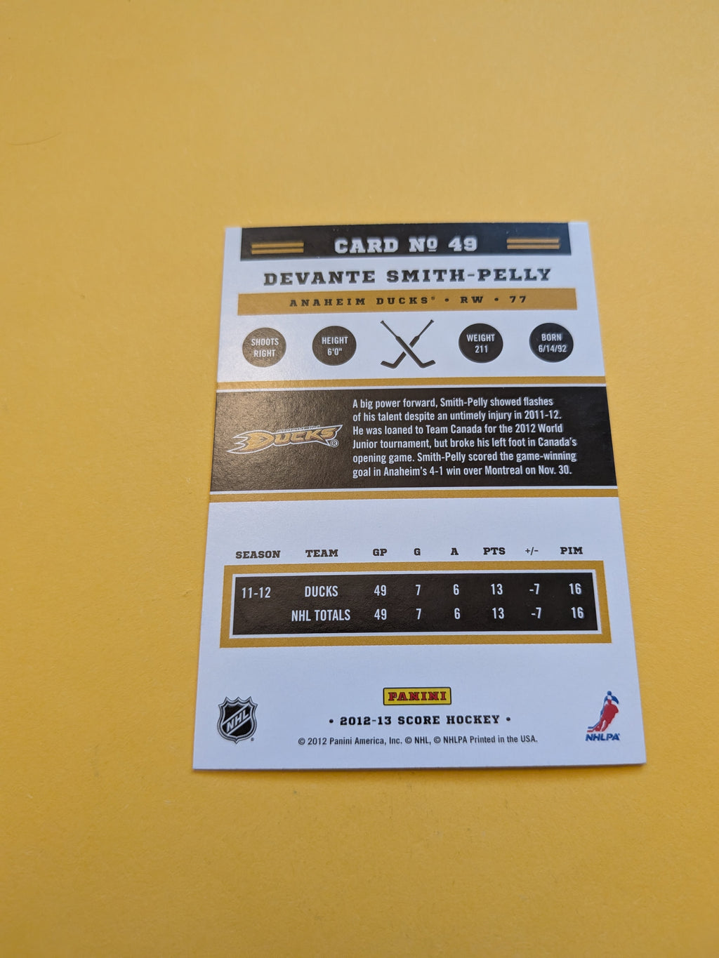 Devante Smith Pelly Signed Anaheim Ducks Card B
