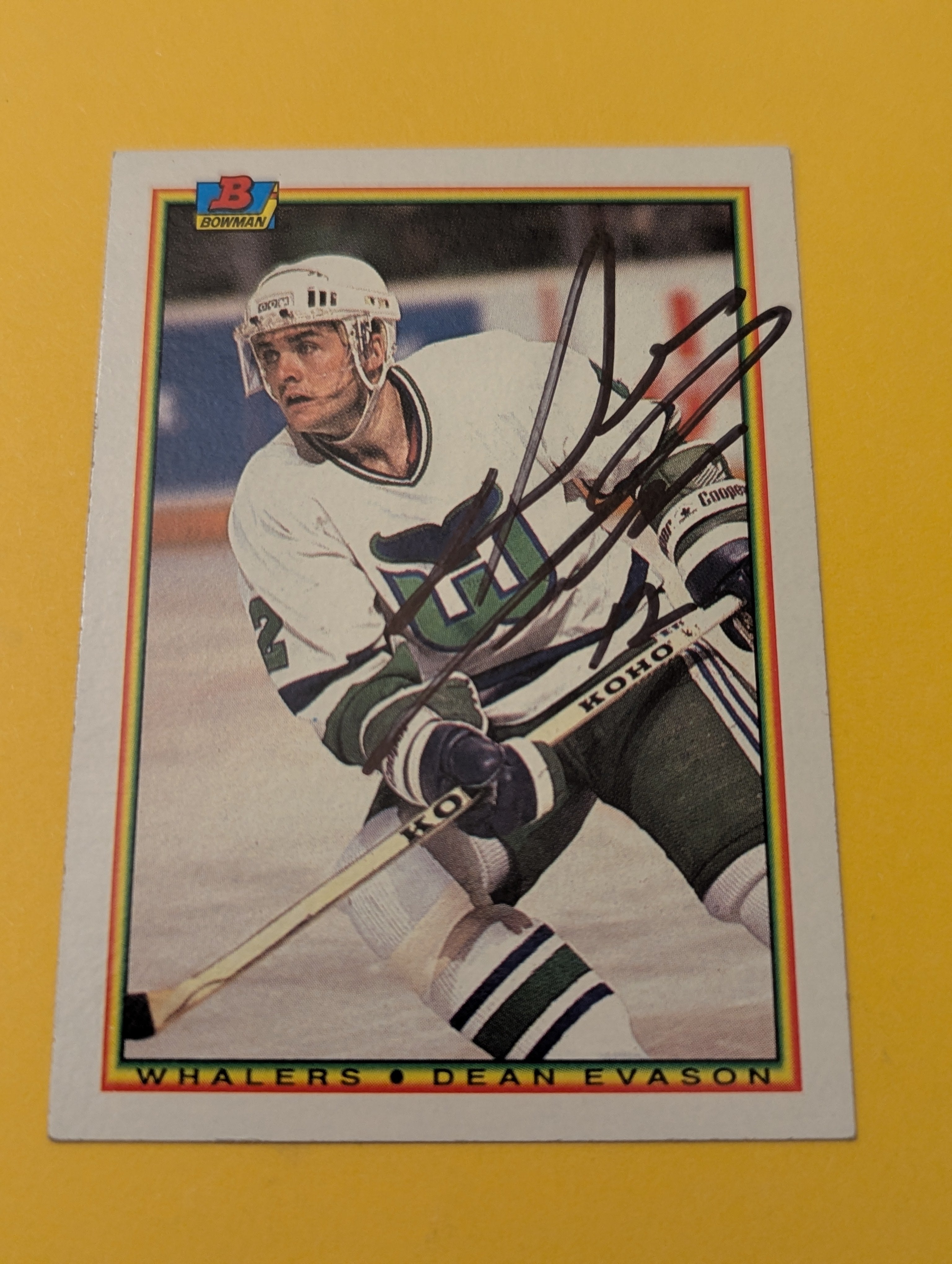 Dean Evason Signed Hartford Whalers Card