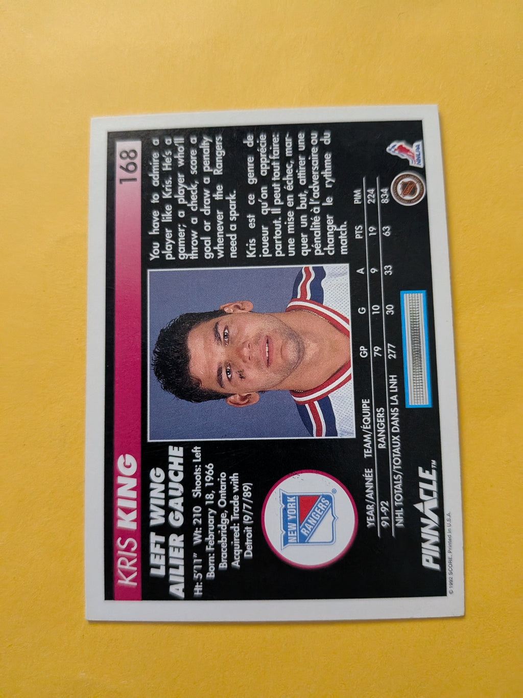 Kris King Signed New York Rangers Card D